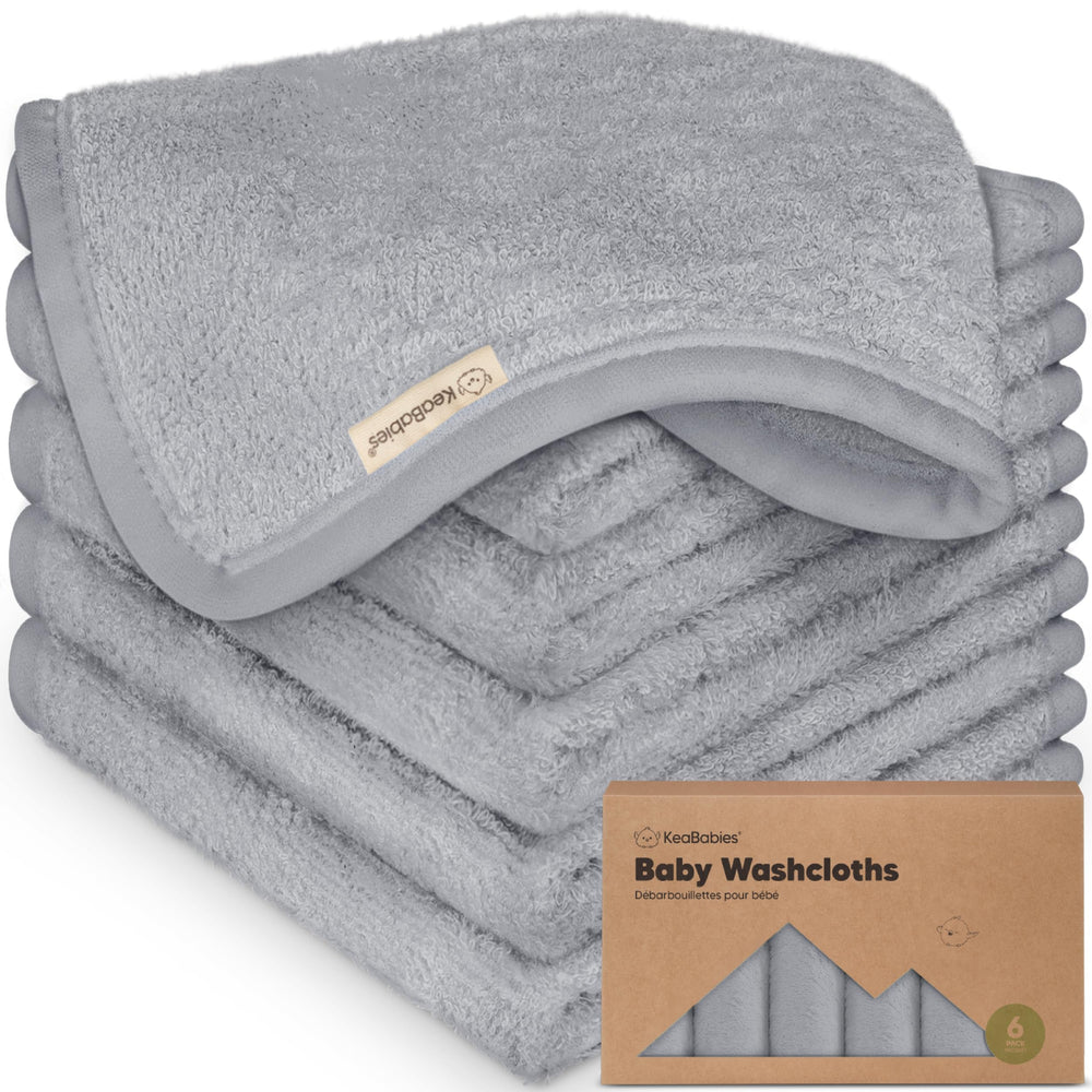 KeaBabies 6-pack washcloth pack front showcasing soft bamboo fabric for gentle baby baths.