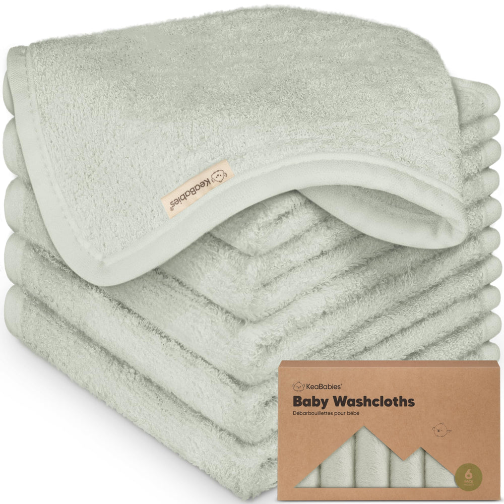 KeaBabies six-pack washcloths in dove color for gentle bath time.