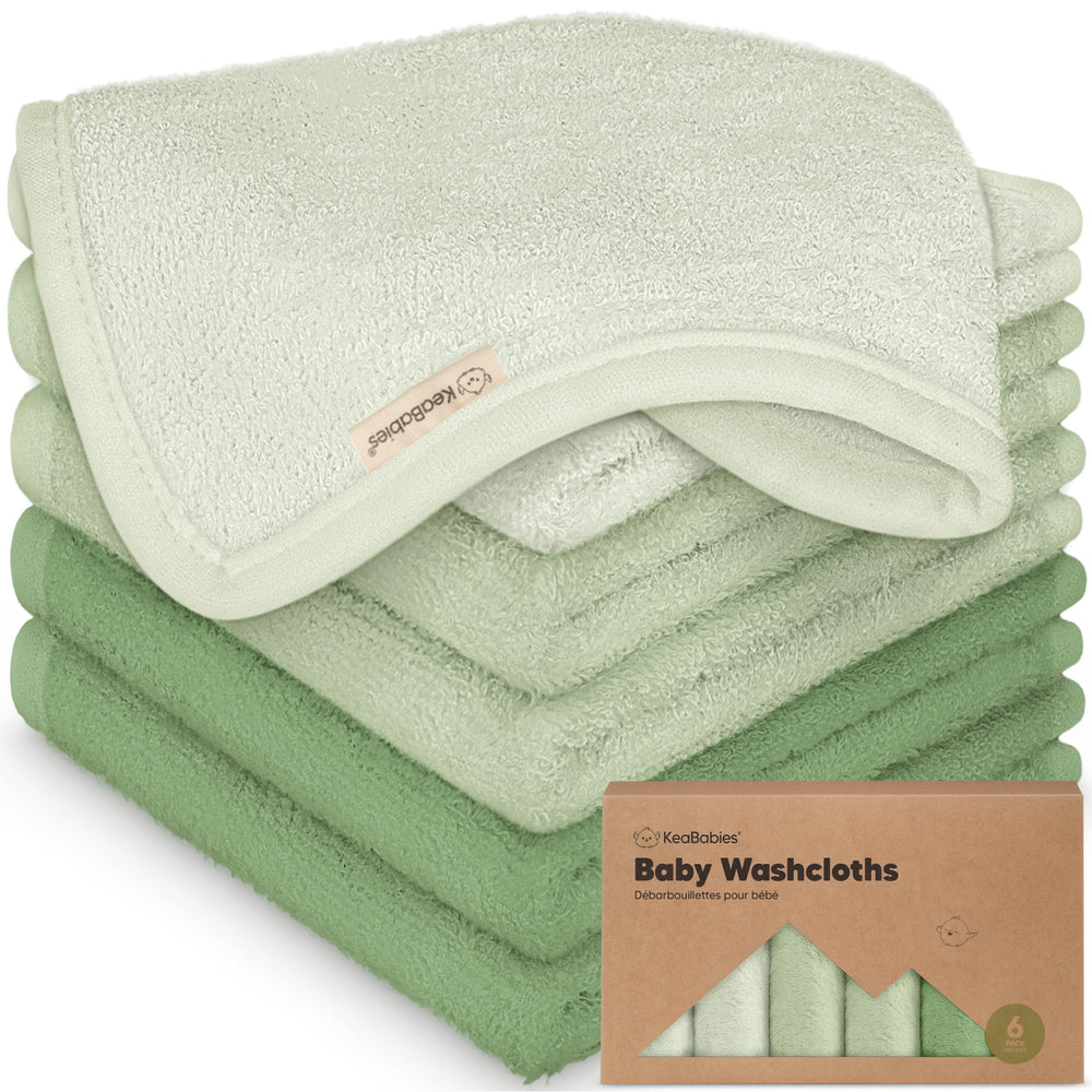 KeaBabies 6-pack washcloths pack shot showing soft 10x10 size for baby baths