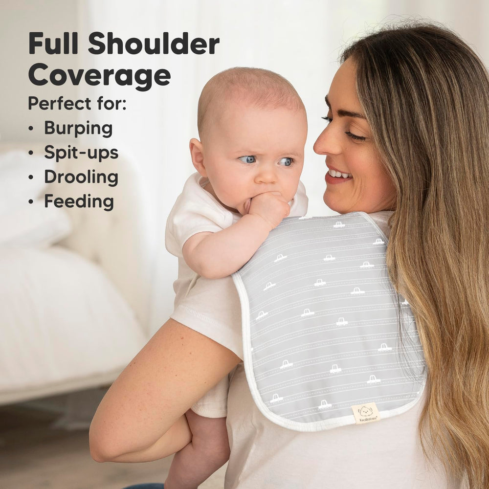 KeaBabies 8-layer bamboo-cotton burp cloth highlights superior absorbency during feeds.