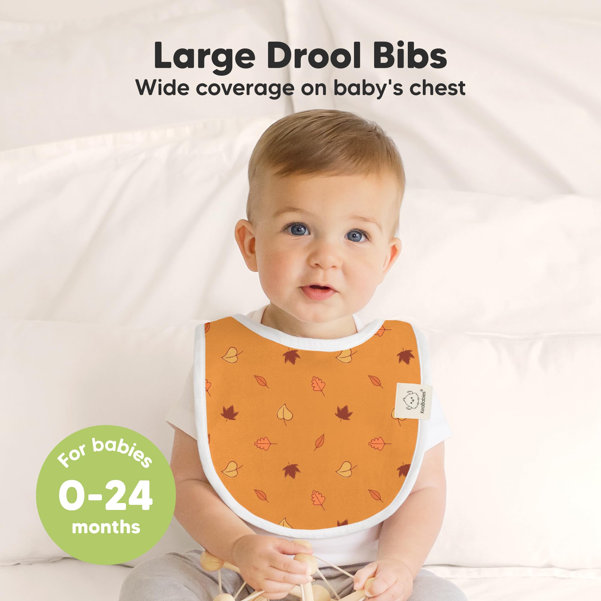 KeaBabies Countryside fabric closeup highlights absorbent fleece for drool control.