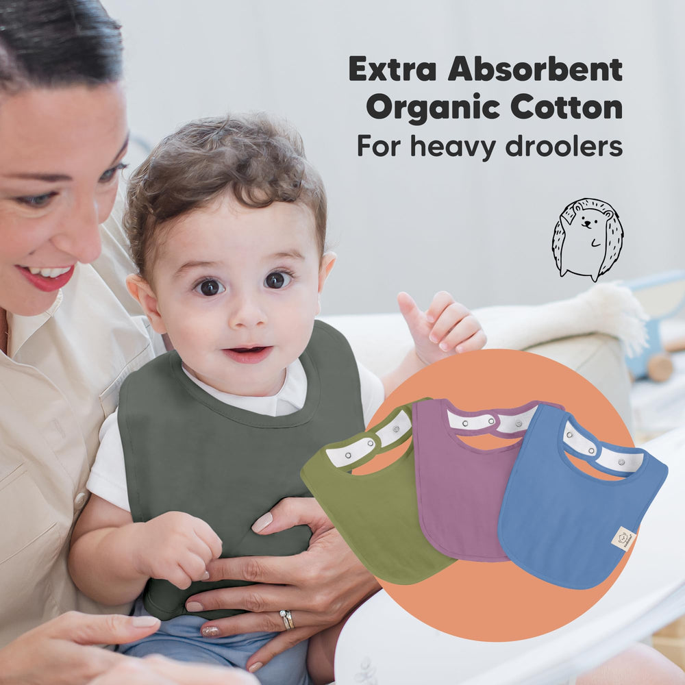 KeaBabies bibs show adjustable snaps for growing necklines and comfort.