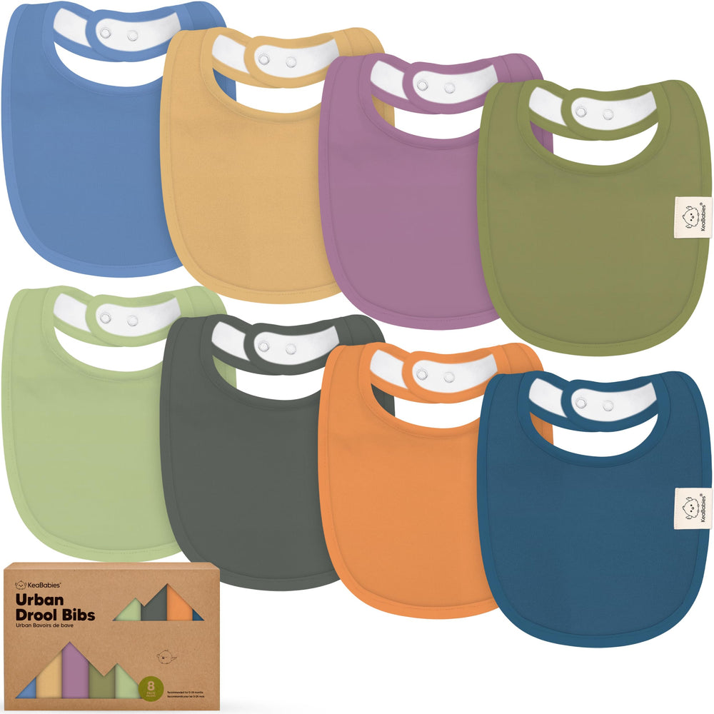 KeaBabies 8-pack bibs laid flat showing soft organic cotton for gentle drool control.