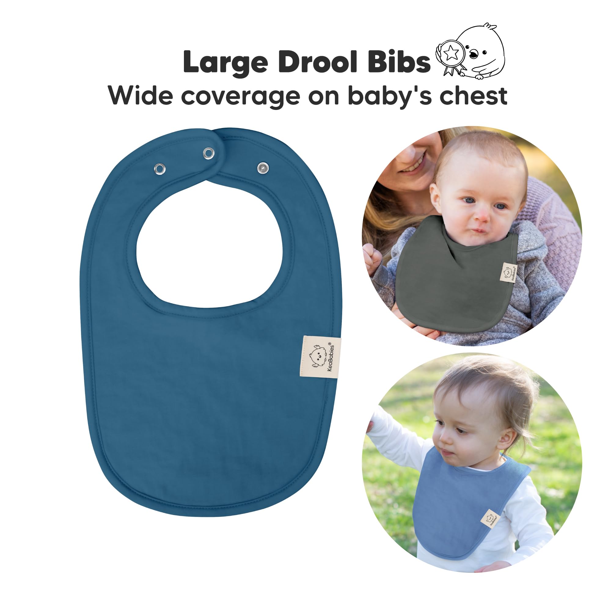 KeaBabies organic cotton bib close-up highlights GOTS-certified material for sensitive skin.