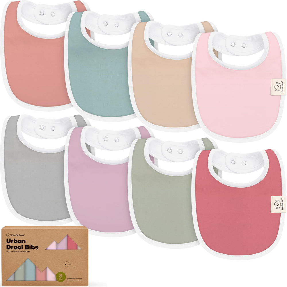 KeaBabies 8-pack bibs pack shot highlights unisex style and versatile protection from drool.