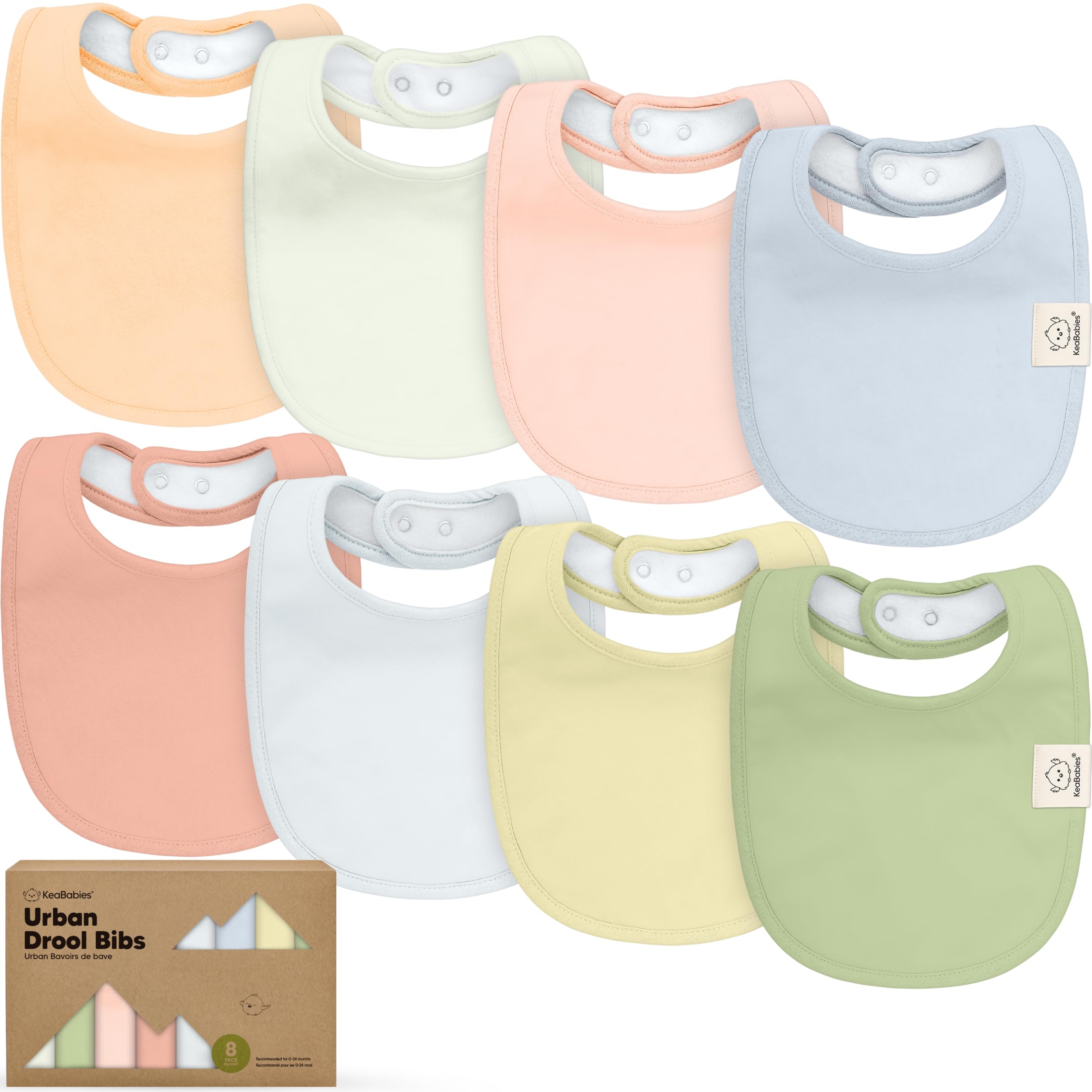 KeaBabies 8-pack bibs with unisex design for boys and girls.