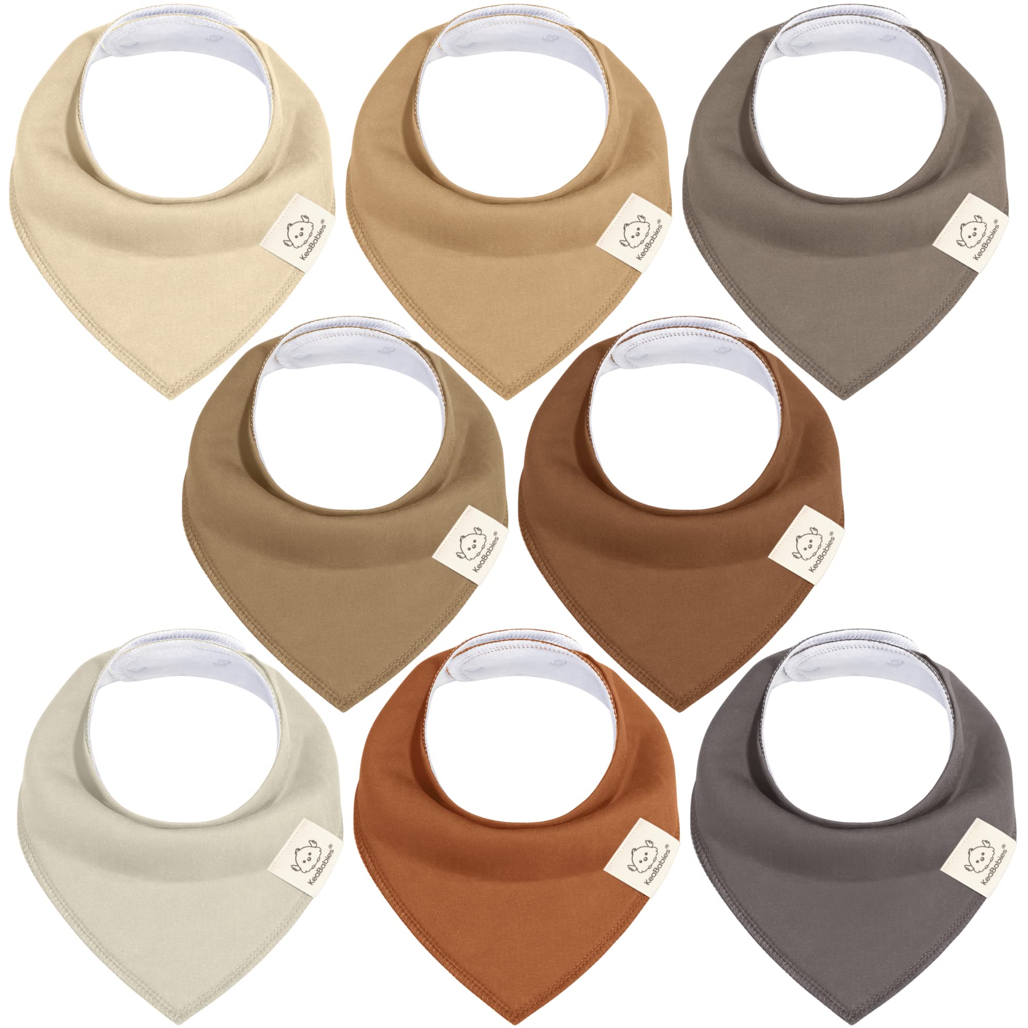 KeaBabies 8-pack bandana bibs table setup in neutral tones for everyday drool management