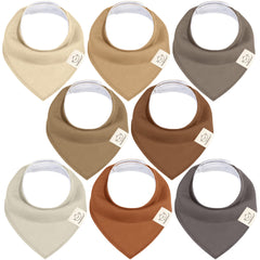 KeaBabies 8-pack bandana bibs table setup in neutral tones for everyday drool management