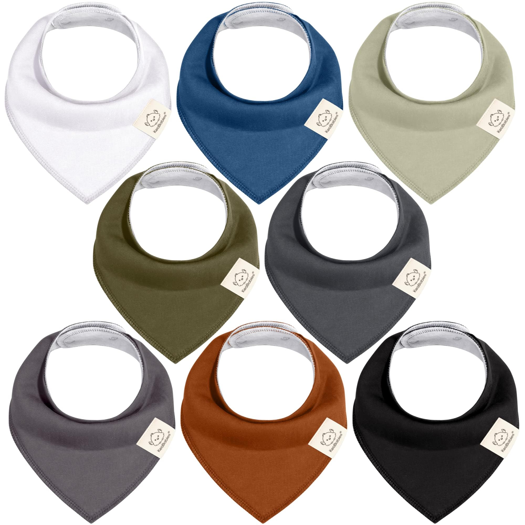 KeaBabies 8-pack bandana bibs front view shows drool absorption in neutral tones