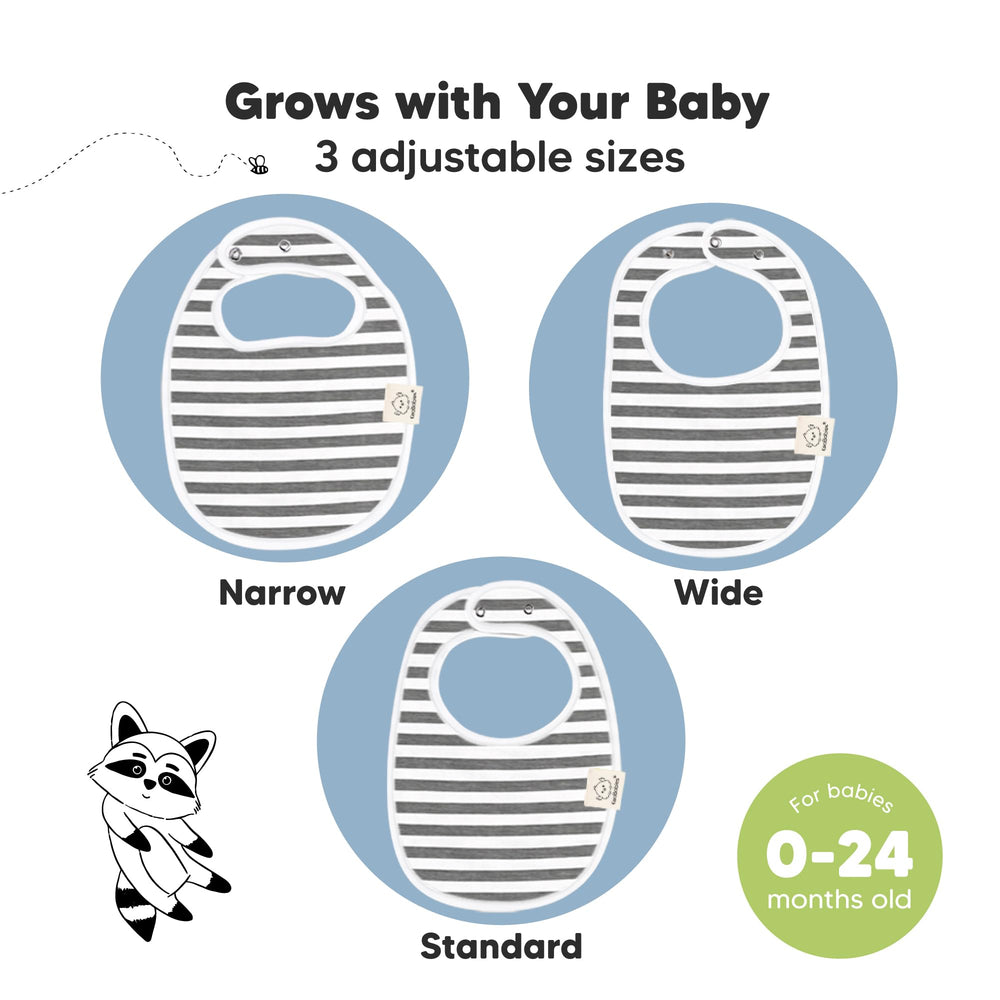 KeaBabies bibs showing adjustable nickel-free snaps for growing babies