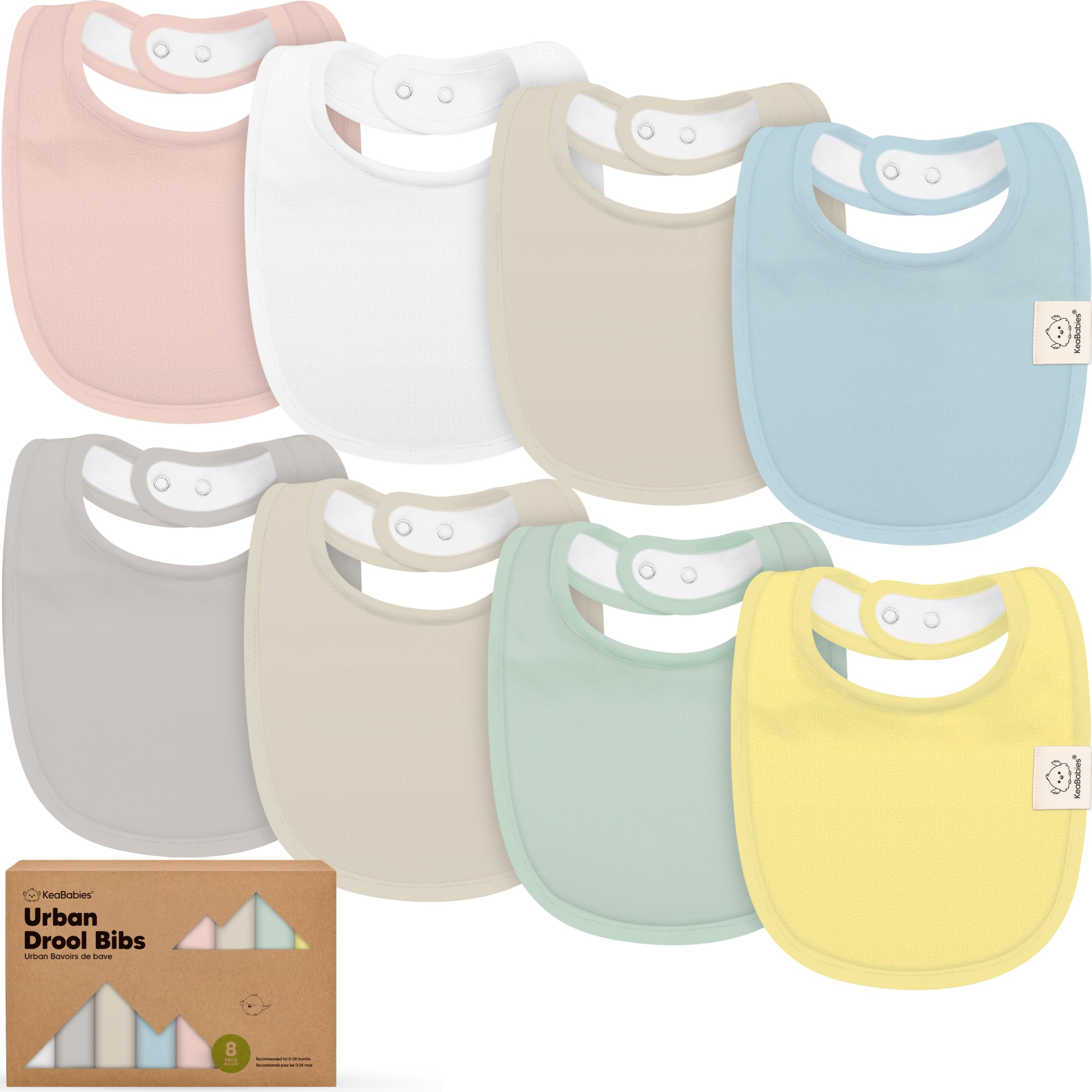 KeaBabies 8-pack organic bibs in dawn protect against drool and messes.