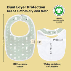 KeaBabies organic cotton bib on child highlights soft seams for sensitive skin