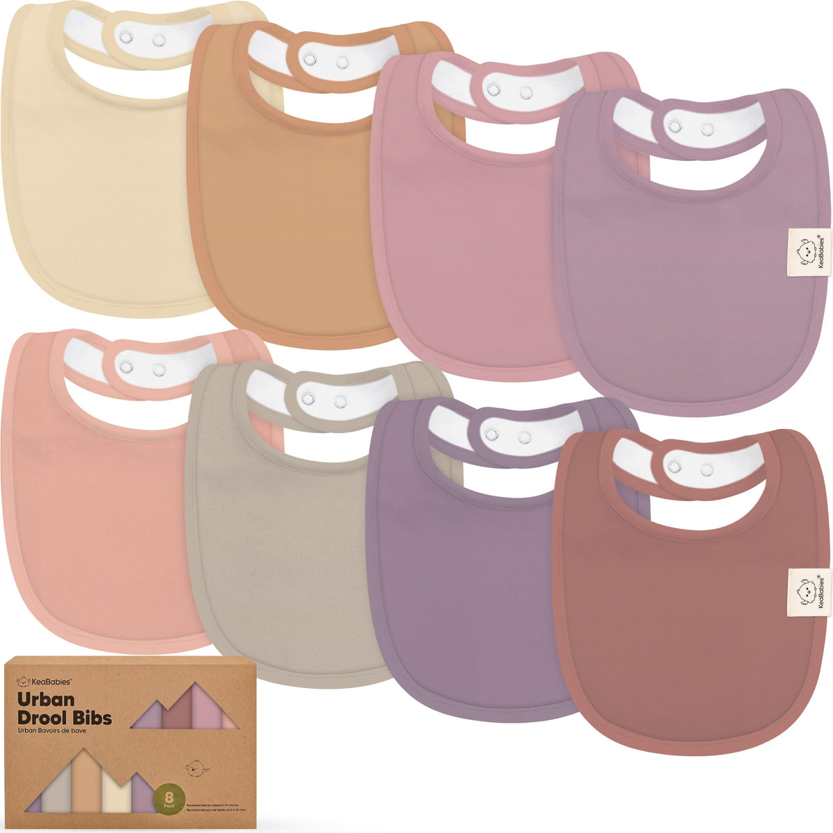 KeaBabies 8-pack organic baby bibs mauve pack keeps outfits clean and stylish for mess-free meals.