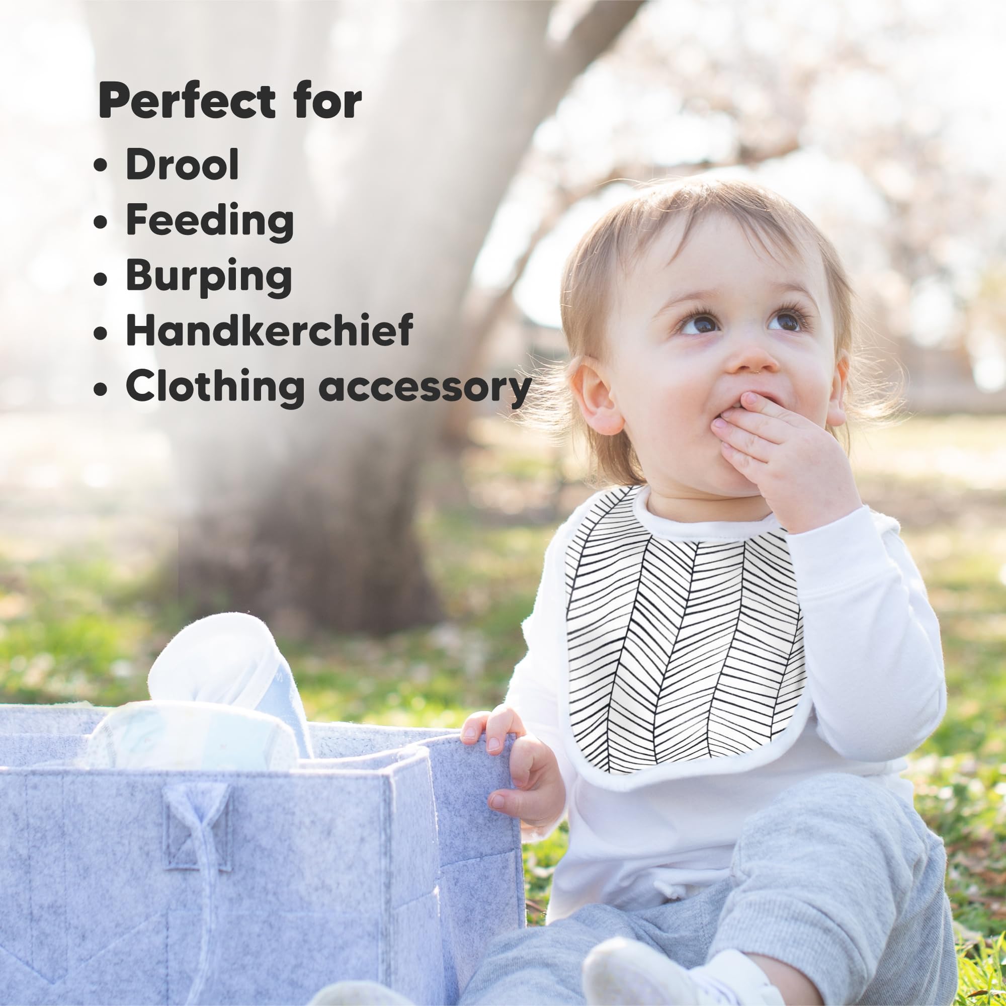 KeaBabies bibs worn by a toddler illustrating large coverage and comfort