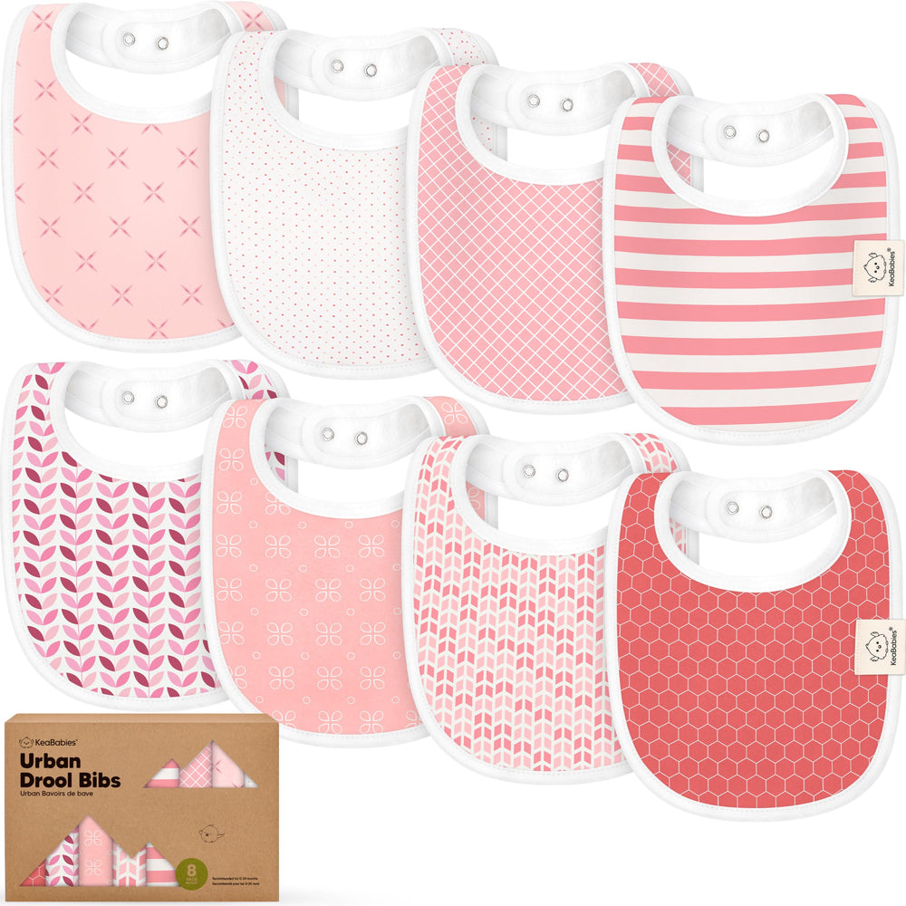 KeaBabies 8-pack organic bibs package showing gift-ready set and colors