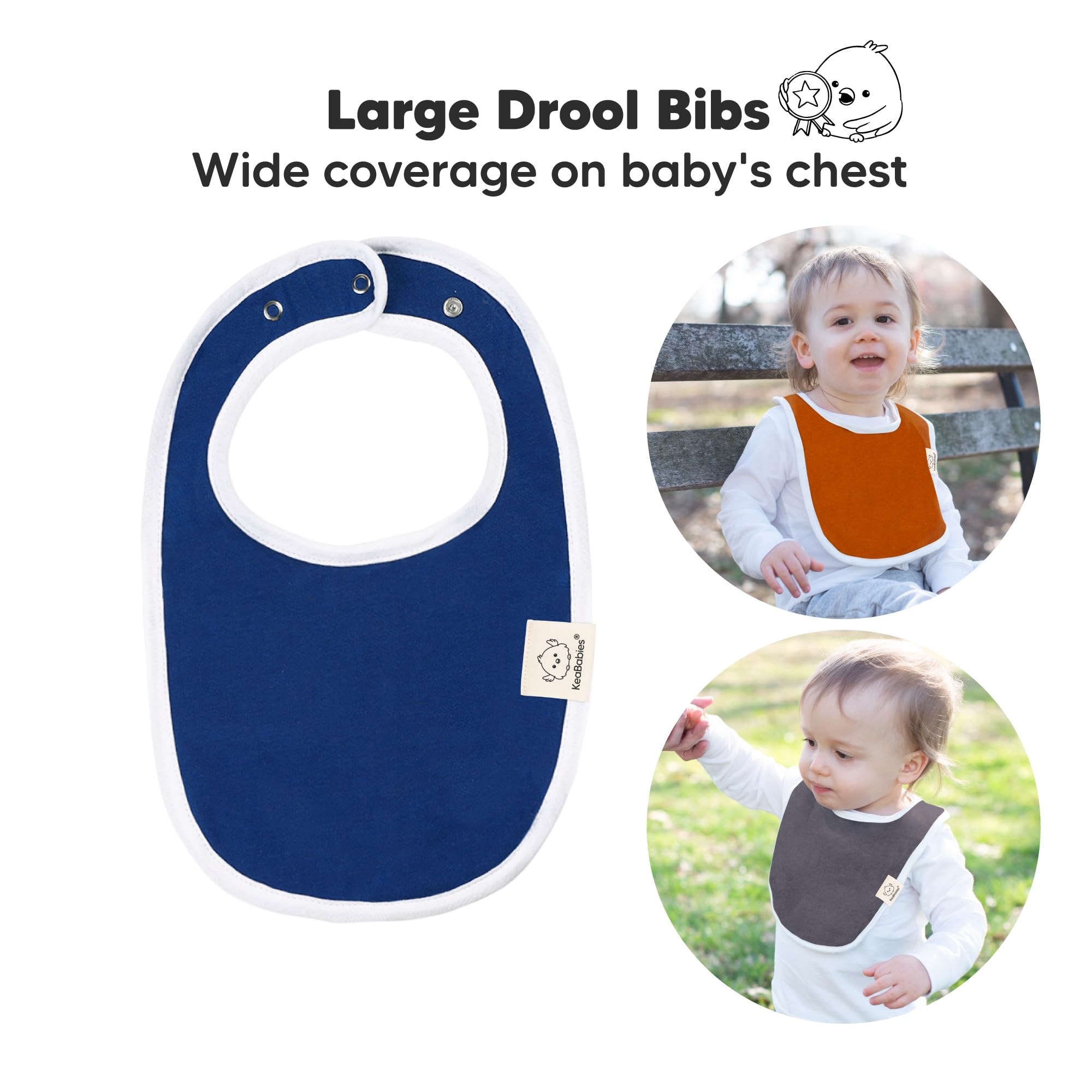 KeaBabies 8-pack bibs on baby demonstrating full-coverage protection for drool and feeding.