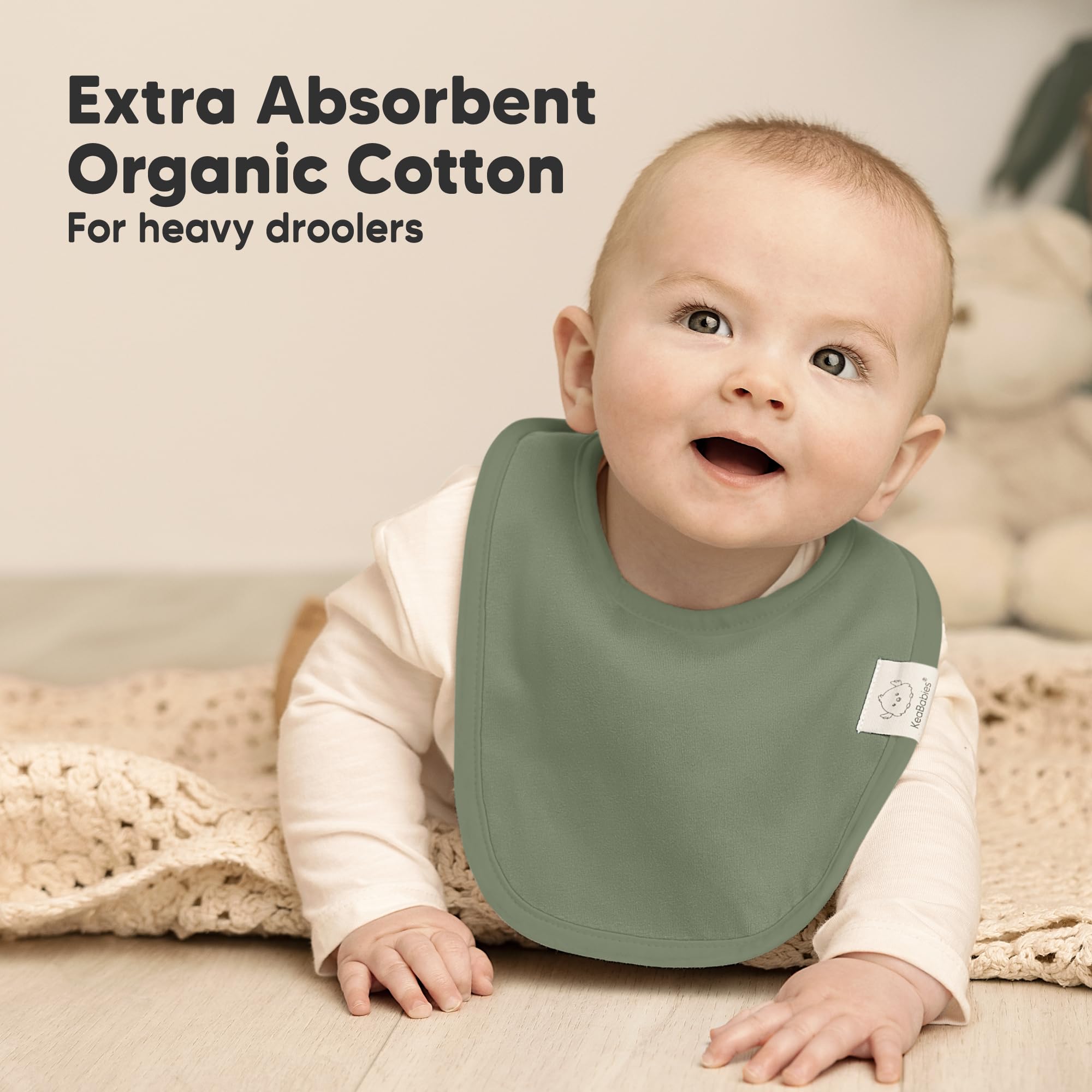 KeaBabies adjustable nickel-free snaps demonstrate secure, comfy fit for growing babies.
