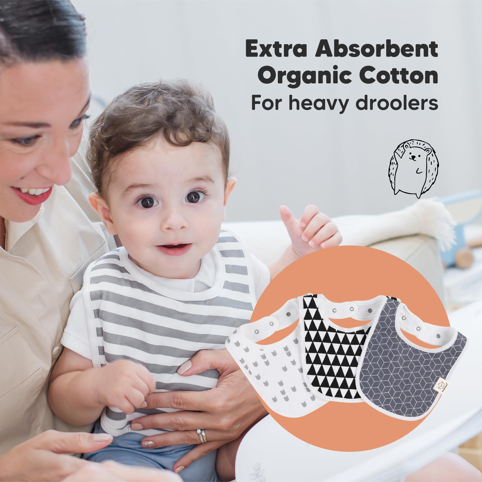 KeaBabies adjustable nickel-free snaps demonstrating growing-baby fit.
