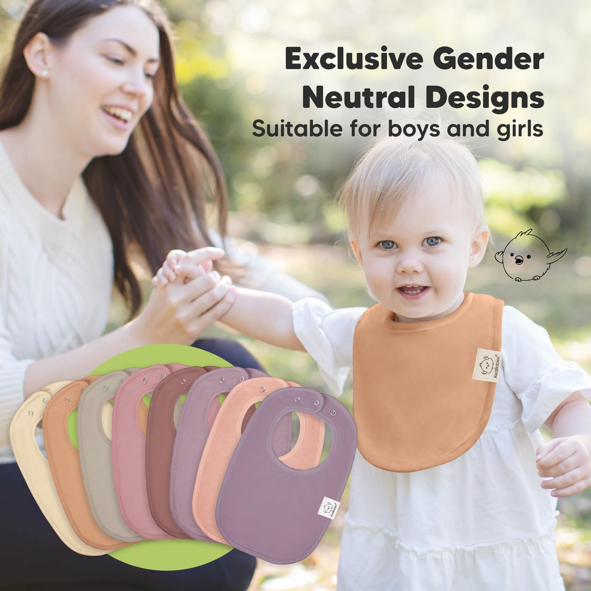 KeaBabies adjustable snaps offer two neck sizes for growing babies and comfortable wear.