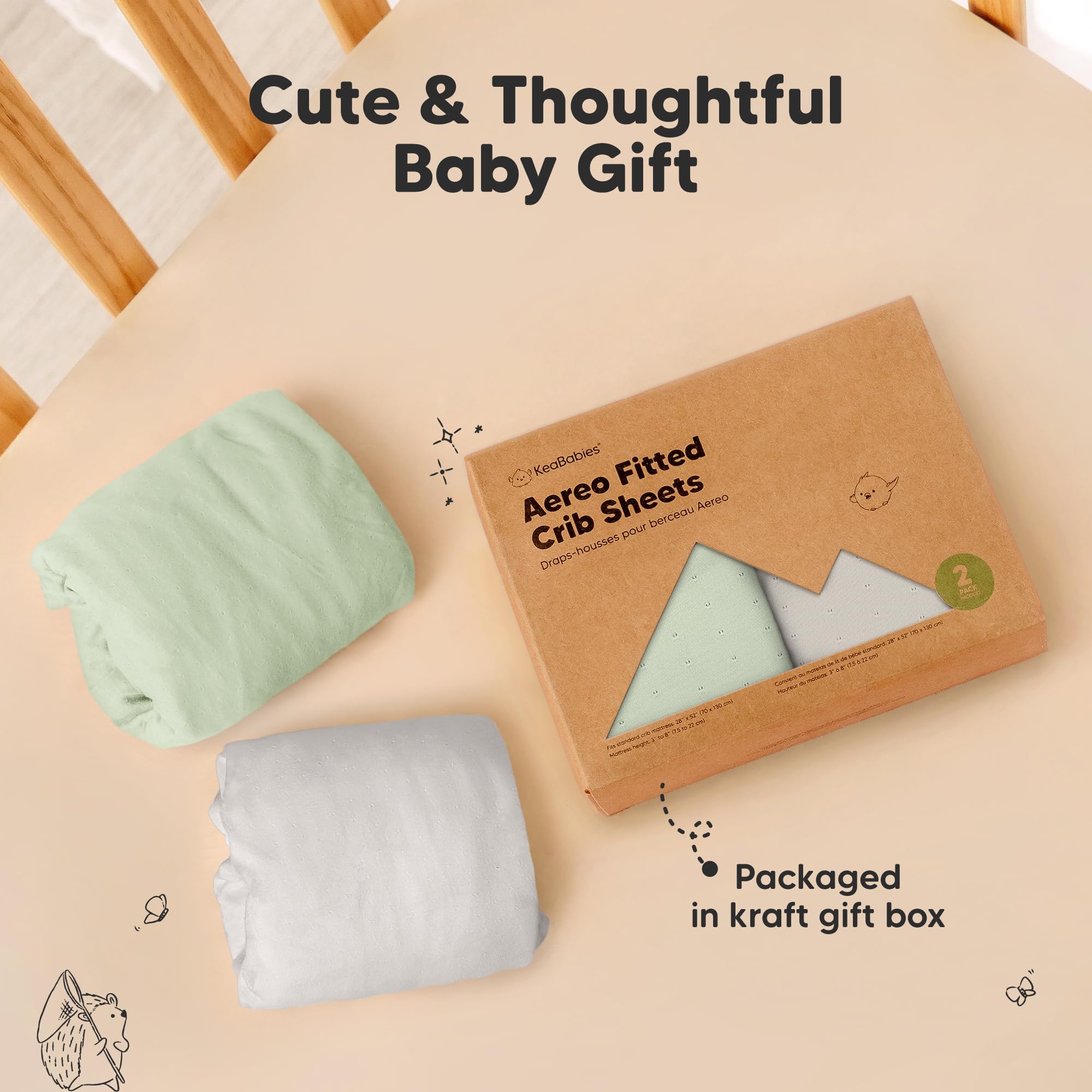 KeaBabies Aereo fitted crib sheets sage care instructions for easy care