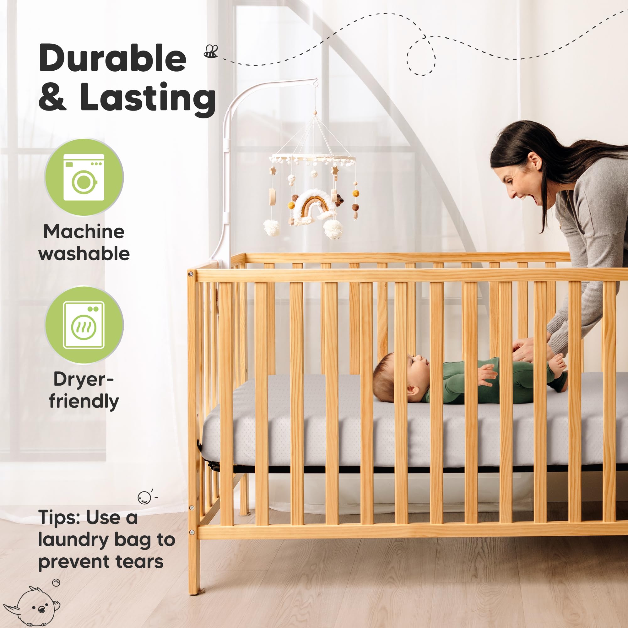 KeaBabies Aereo fitted crib sheets sage in daycare-ready durable design