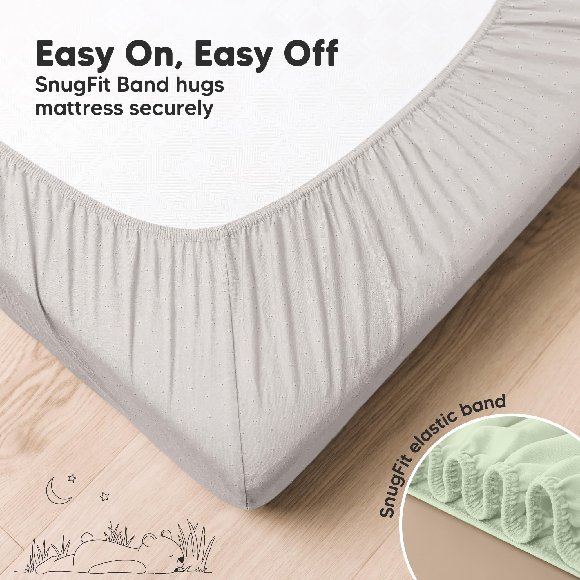 KeaBabies Aereo fitted crib sheets sage fabric texture emphasizing breathable sleep