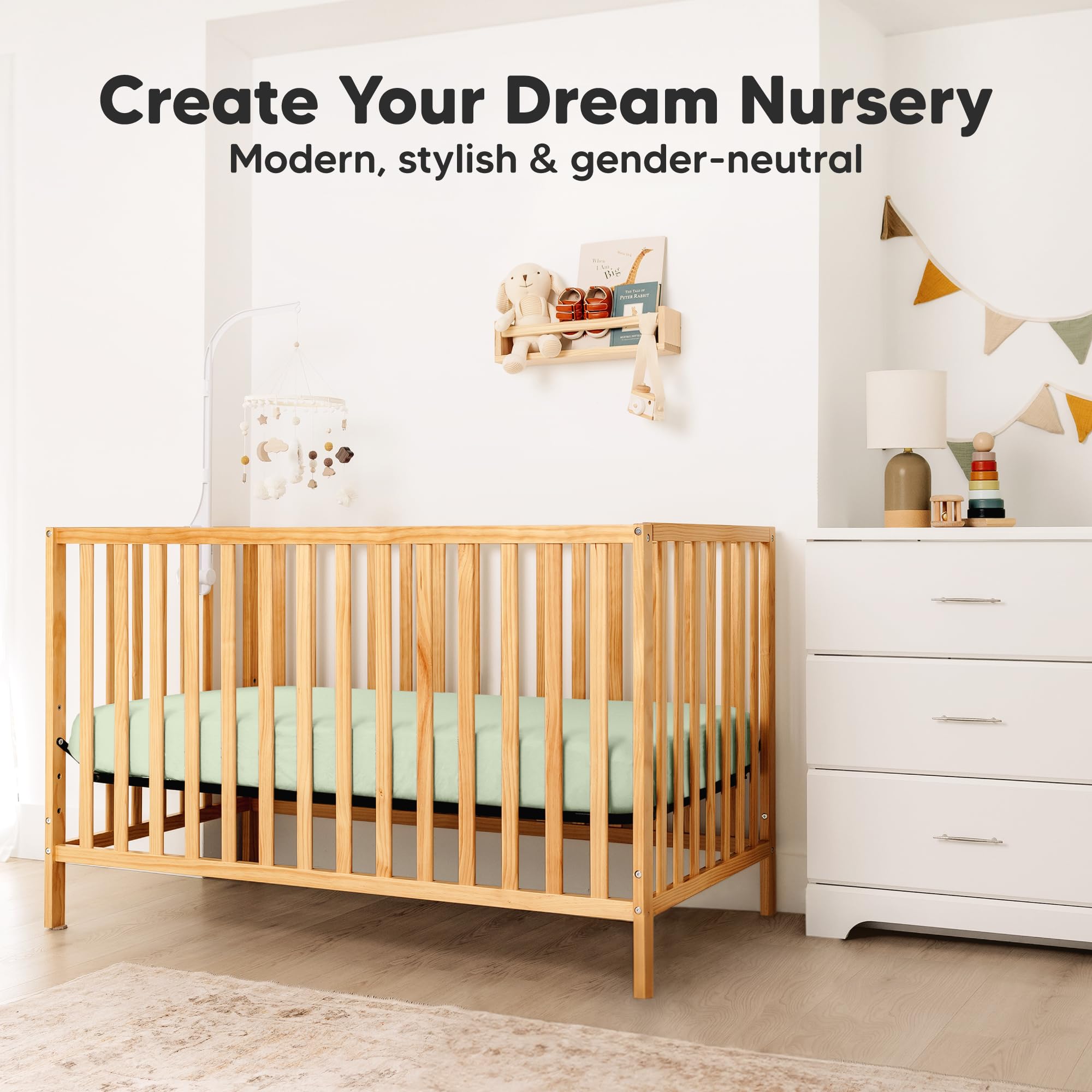 KeaBabies Aereo fitted crib sheets sage machine-washable and shrink-proof details