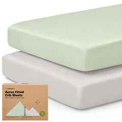 KeaBabies Aereo fitted crib sheets sage pack showing two-pack convenience for nursery refresh