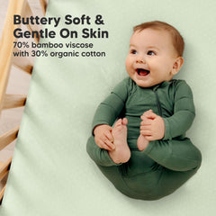 KeaBabies Aereo fitted crib sheets sage close-up fabric shows soft bamboo-cotton blend