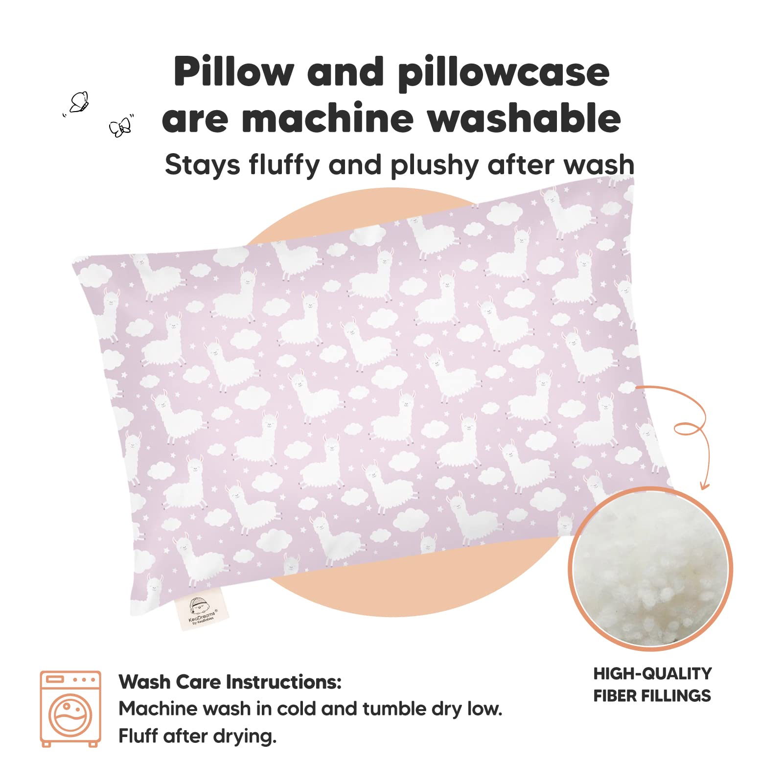 KeaBabies Alpacas print pillowcase close-up supporting cozy nap time and travel.
