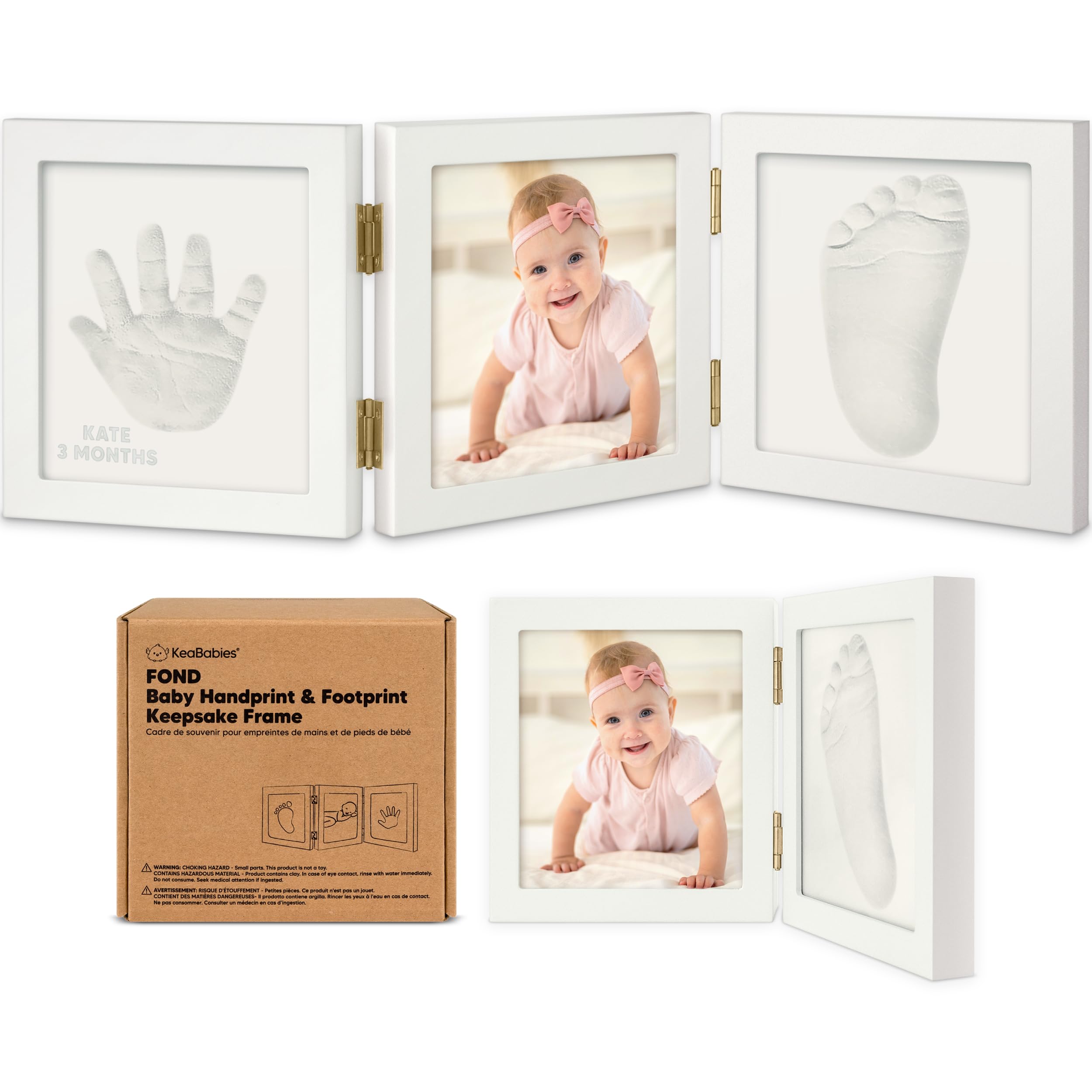 KeaBabies Alpine White handprint frame preserves baby memories for a timeless nursery display