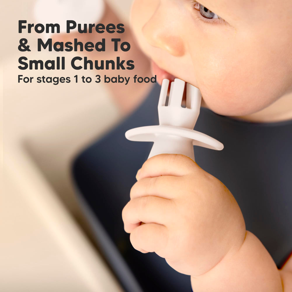 KeaBabies anti-choke barrier spoon promotes safe, mess-free practice.