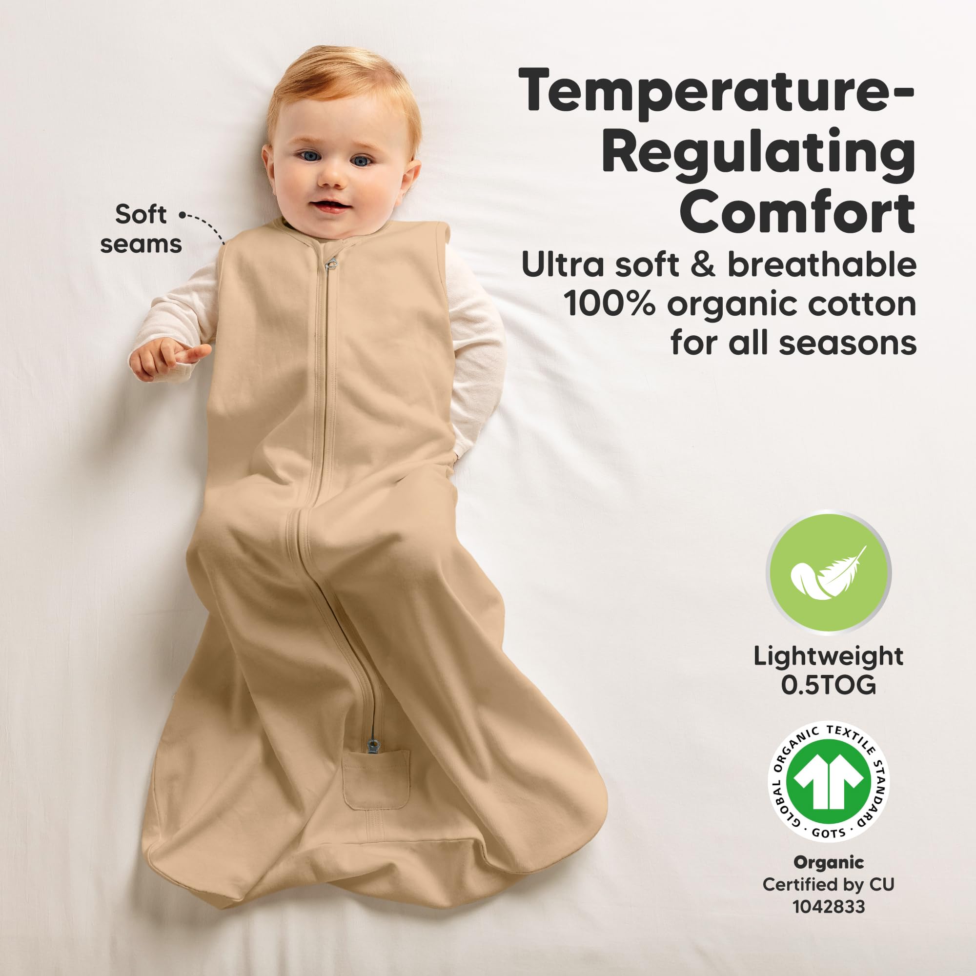KeaBabies armhole hip-safe design promotes natural movement and safer sleep transitions.