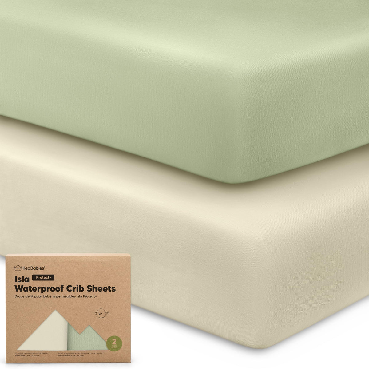 KeaBabies avocado crib sheet folded shows soft bamboo fabric for quick changes.