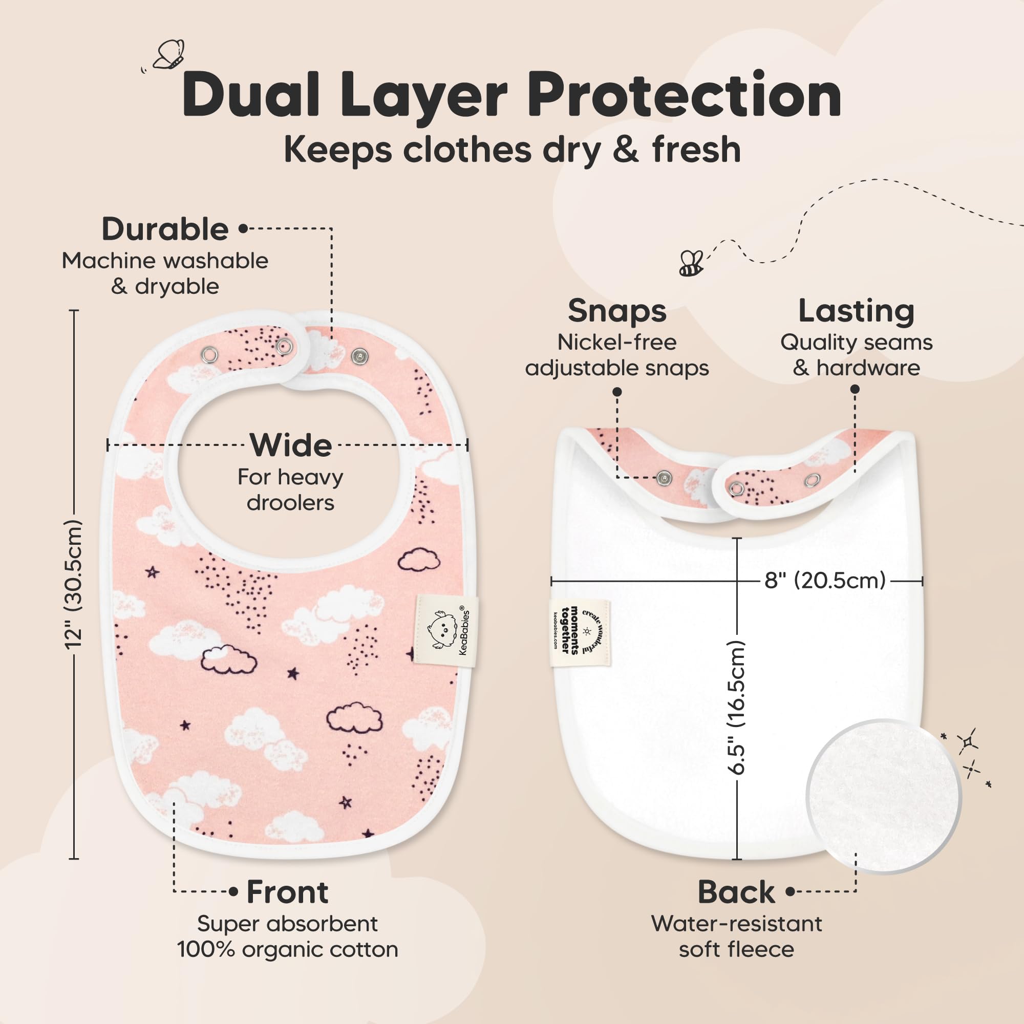 KeaBabies bibs dual-layer absorbent with water-resistant backing for messier days