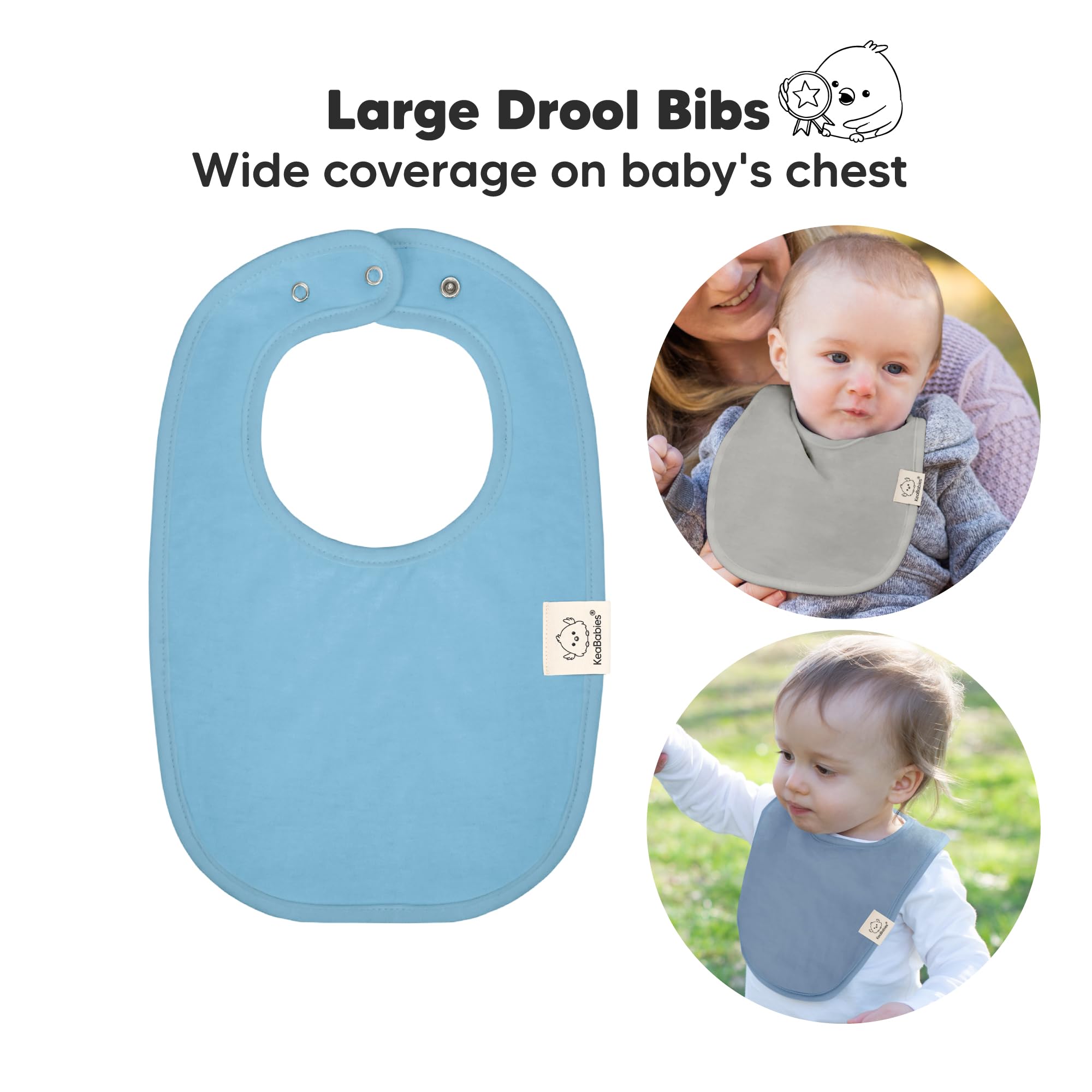 KeaBabies bibs closeup absorbent layer highlights fast liquid wicking for drool and spills.
