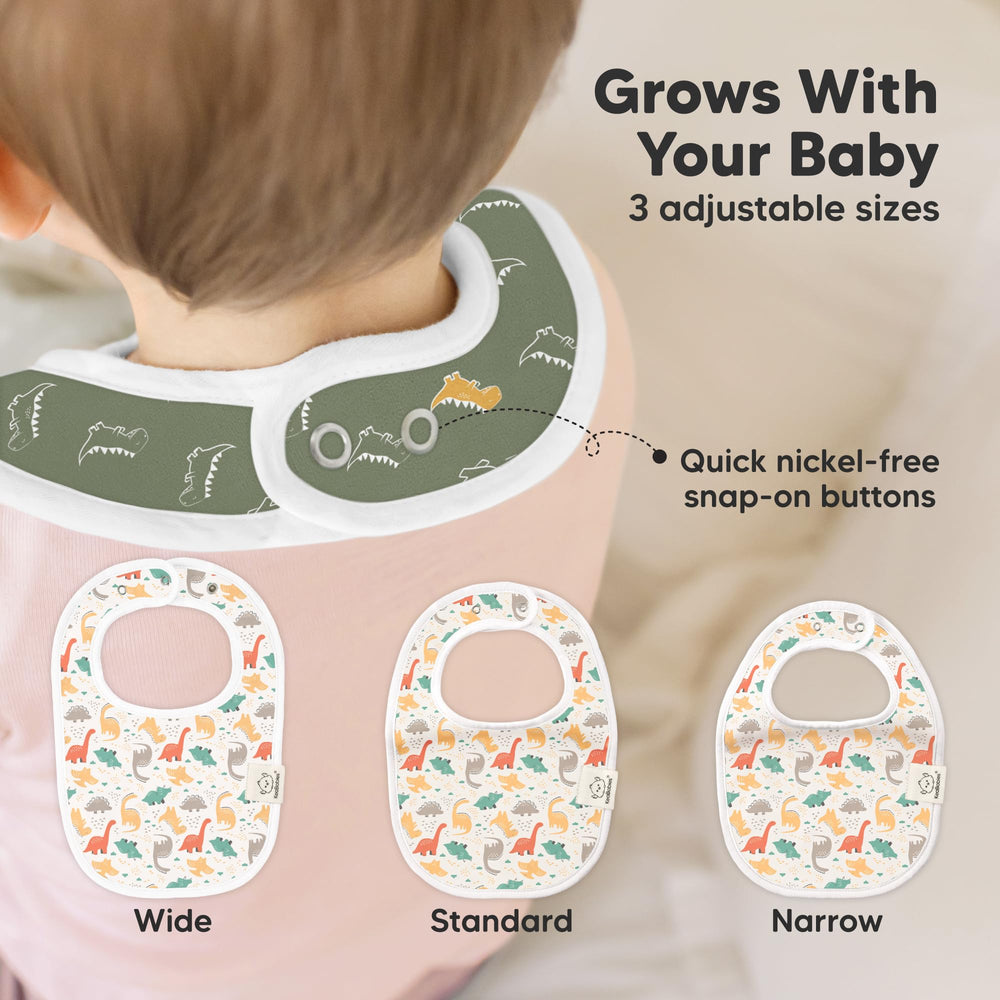 KeaBabies bib with nickel-free adjustable snaps for growing necklines and comfy fit.