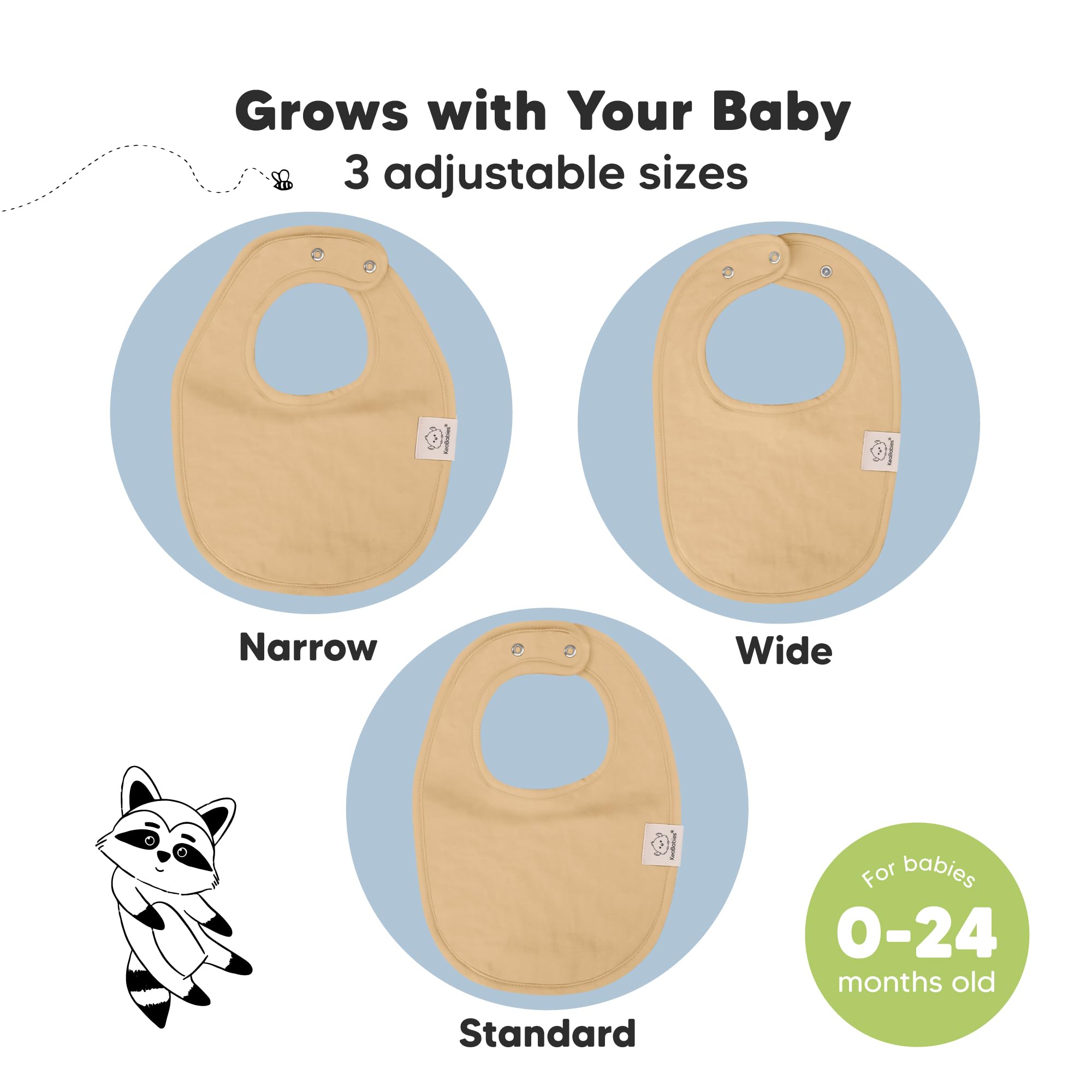 KeaBabies bibs showcase adjustable nickel-free snaps for a comfortable fit