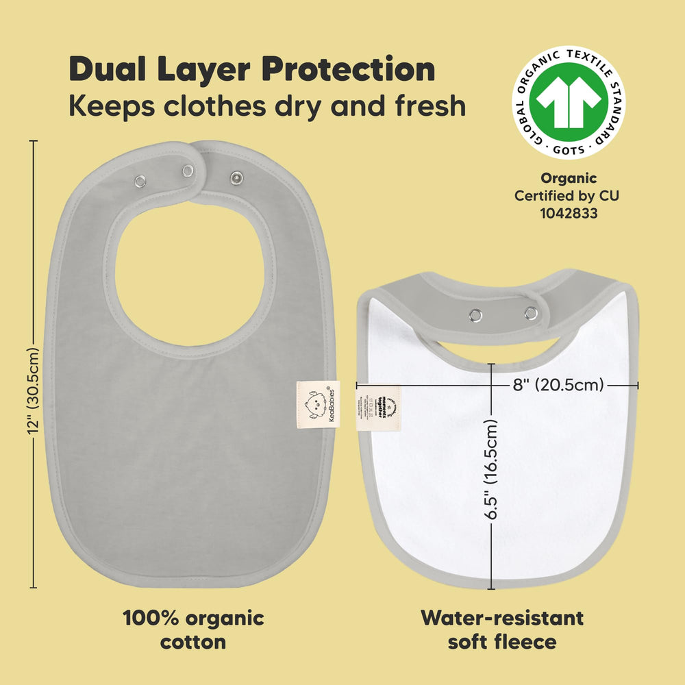 KeaBabies adjustable snaps focus shows secure fit across growing necklines and comfortable wear.