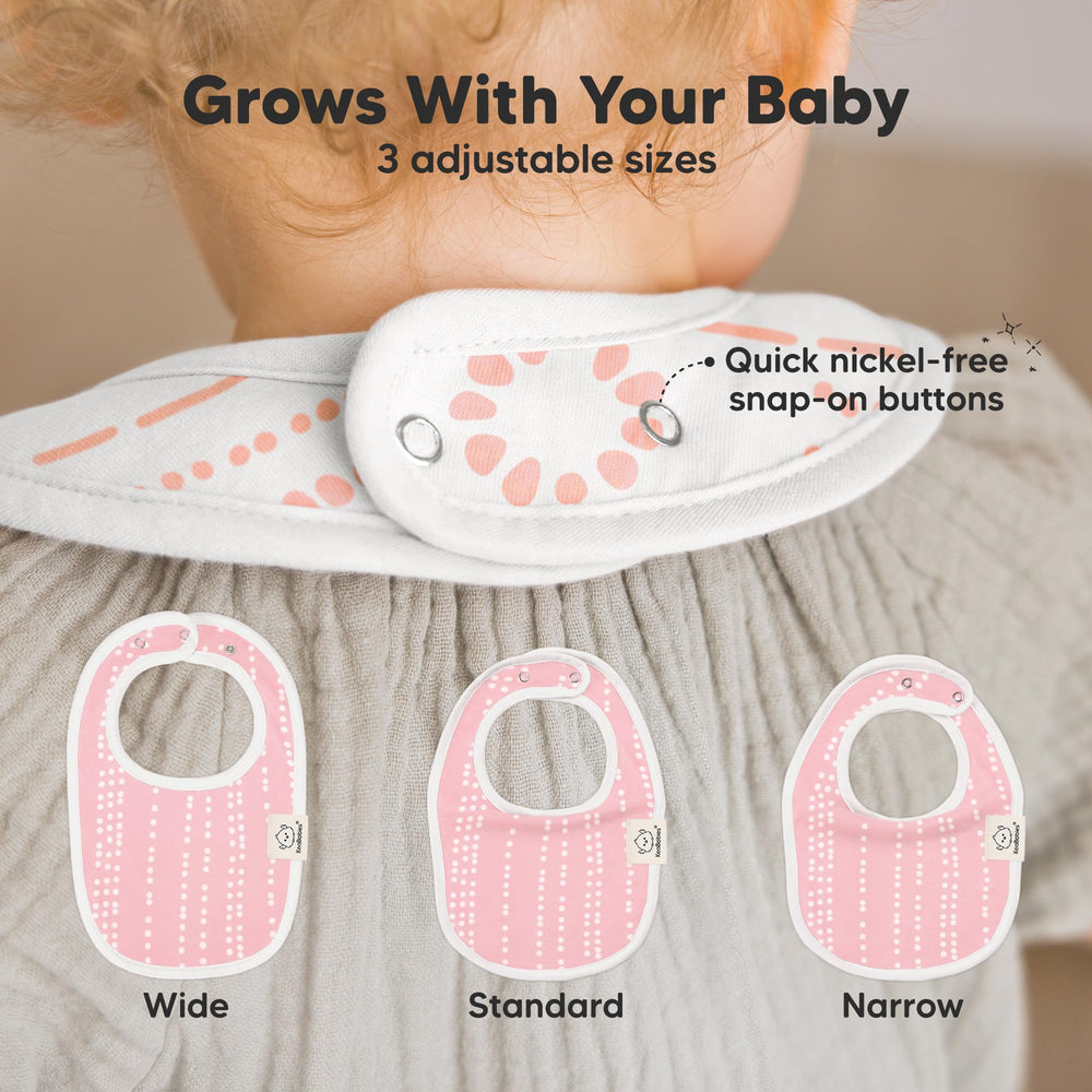 KeaBabies large coverage bib stays flat on the chest during meals and spills