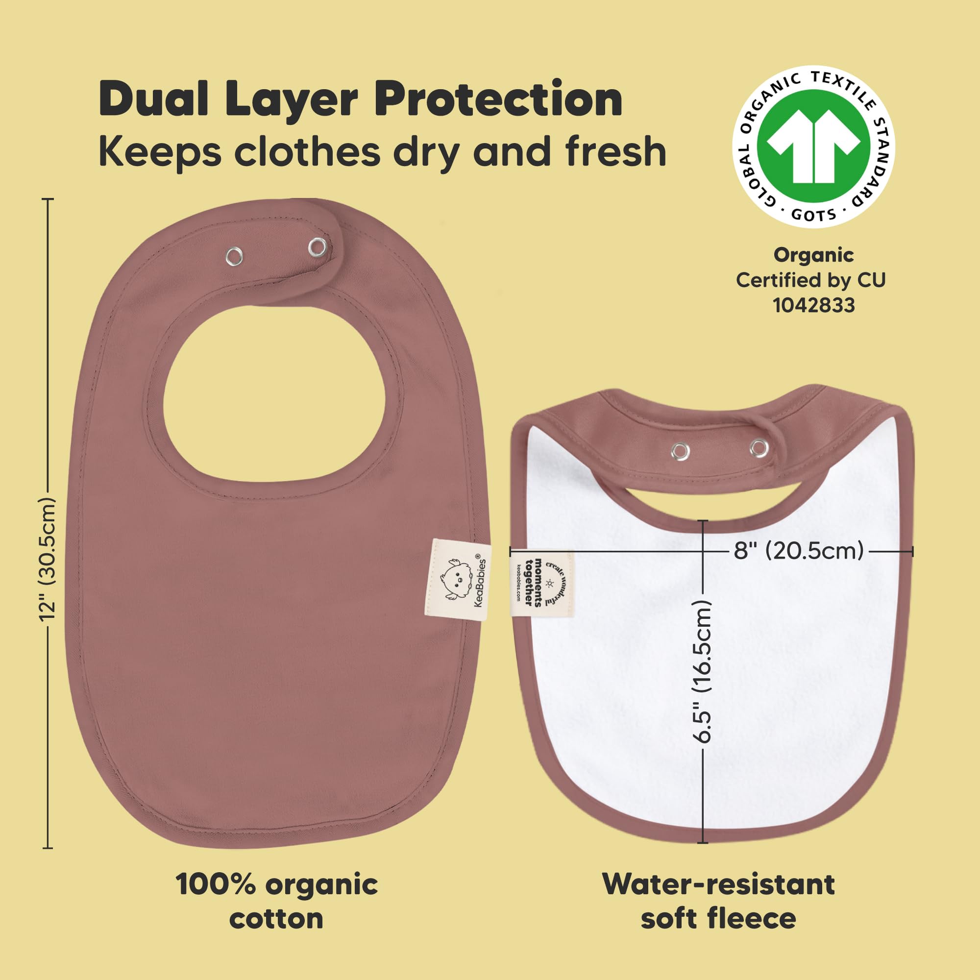 KeaBabies baby bibs full torso coverage demonstrates reliable drool protection during teething.