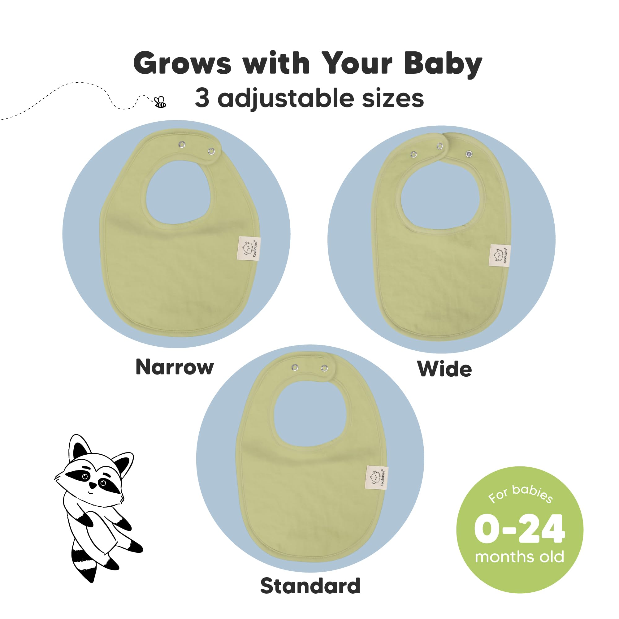 KeaBabies large coverage bib on baby chest demonstrates full protection during feeding and drool.