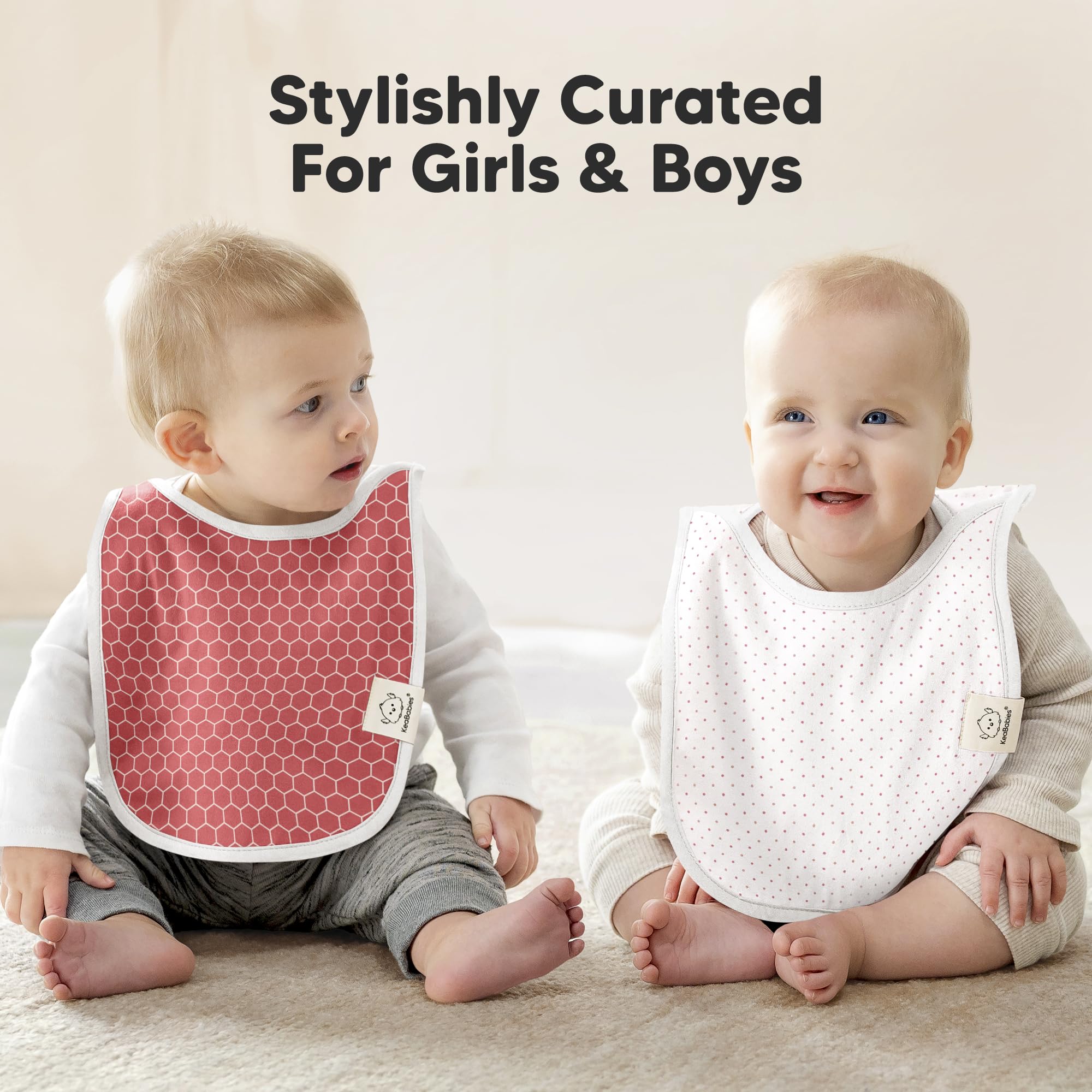 KeaBabies Hallo Bibs large torso coverage protects clothes from spills.