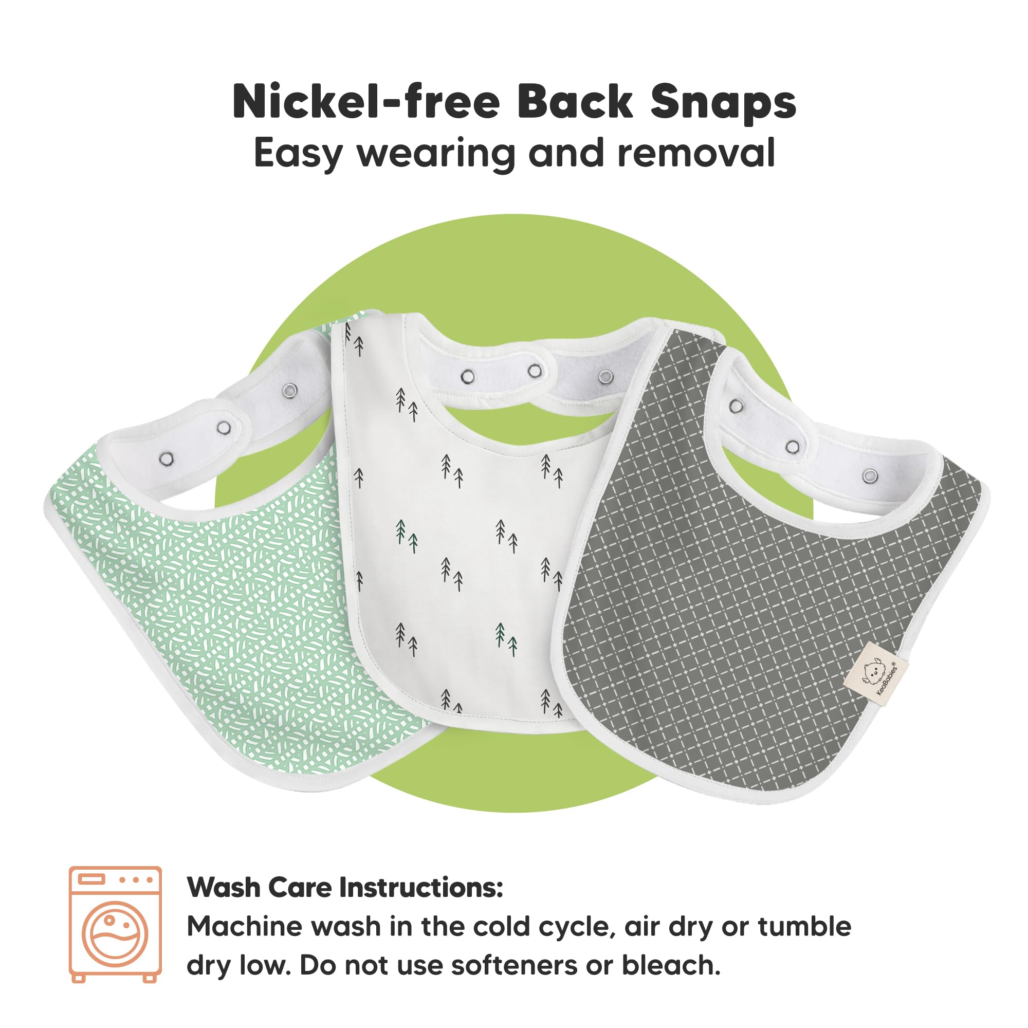 KeaBabies bibs with nickel-free snaps show gentle, secure closure
