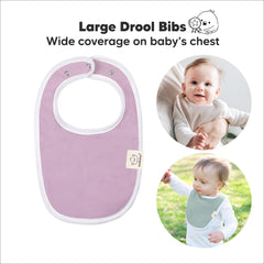 KeaBabies drool bibs on baby chest demonstrating full-coverage, lightweight comfort.