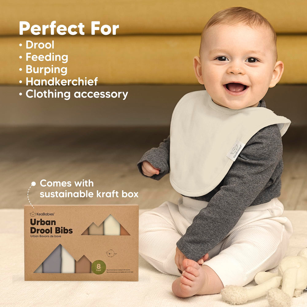 KeaBabies bibs on-the-go usage for burp, spills, and mess management.