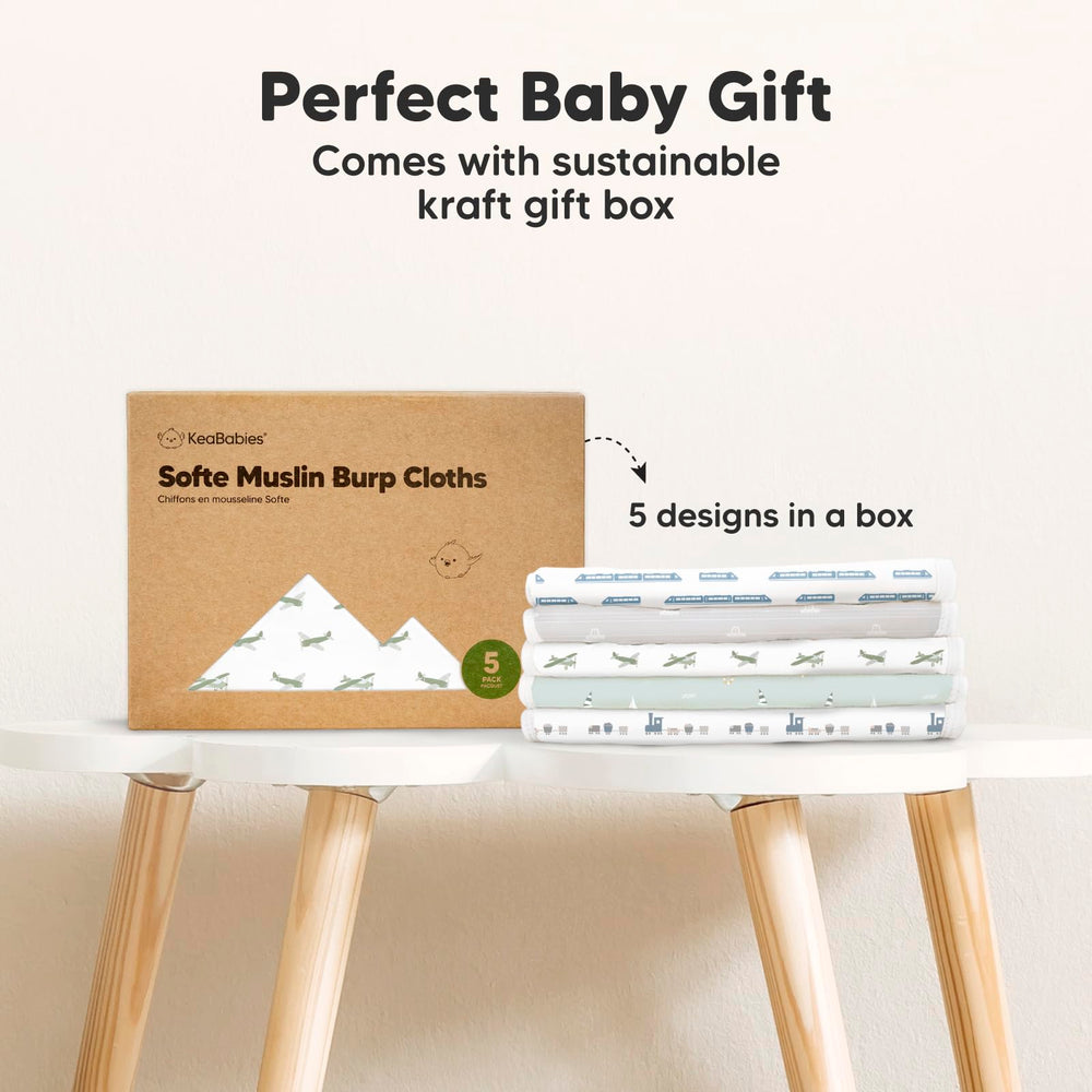 KeaBabies burp cloths in use during feeding and burp moments.