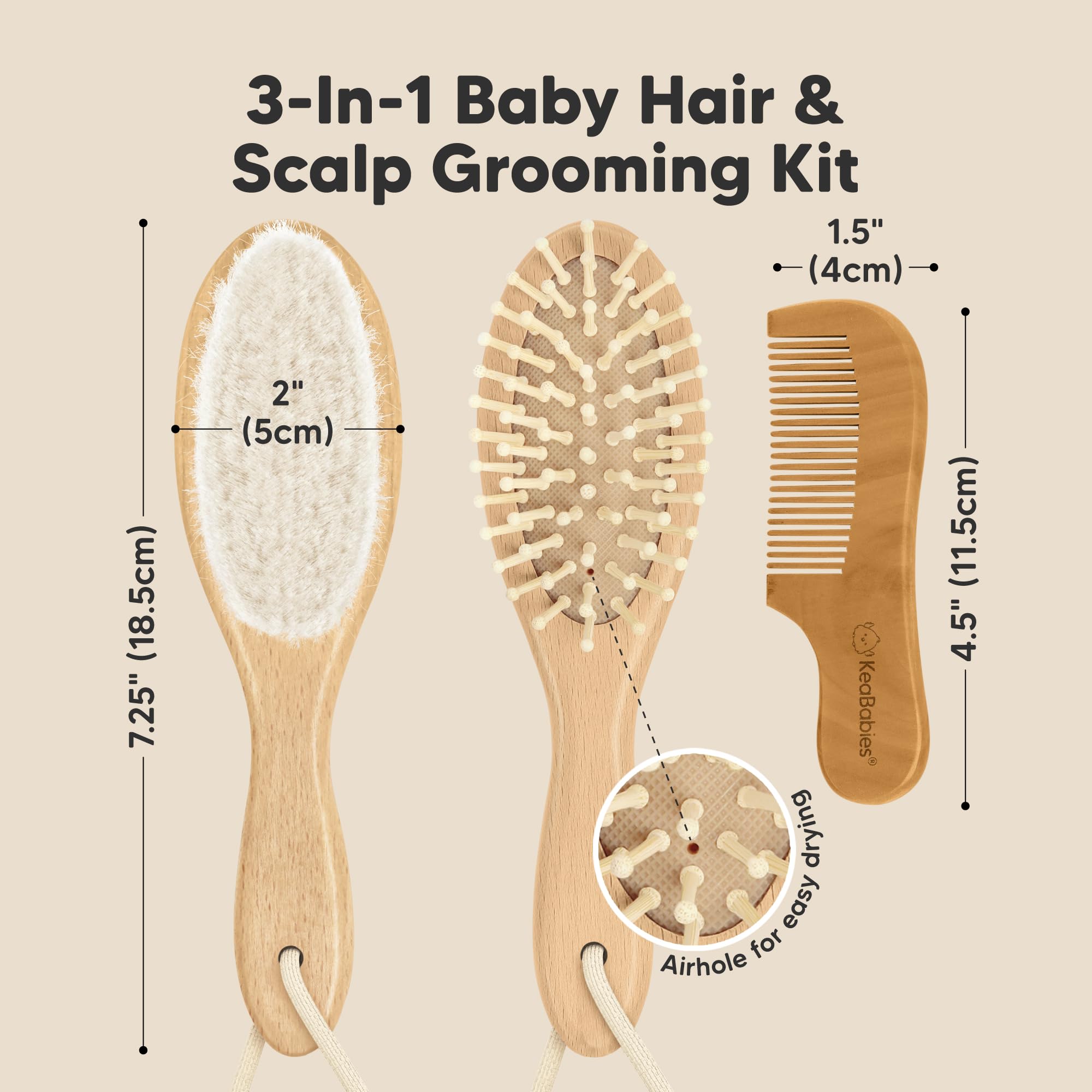 KeaBabies wooden comb with slender teeth for detangling wet or dry hair.