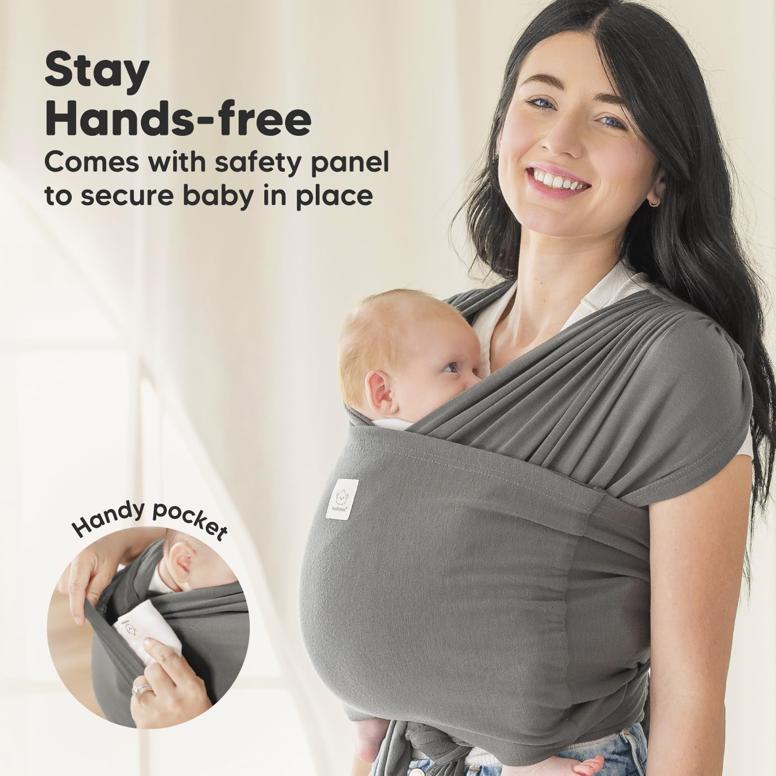 KeaBabies baby cradled close shows spine-friendly position and soothing calm.