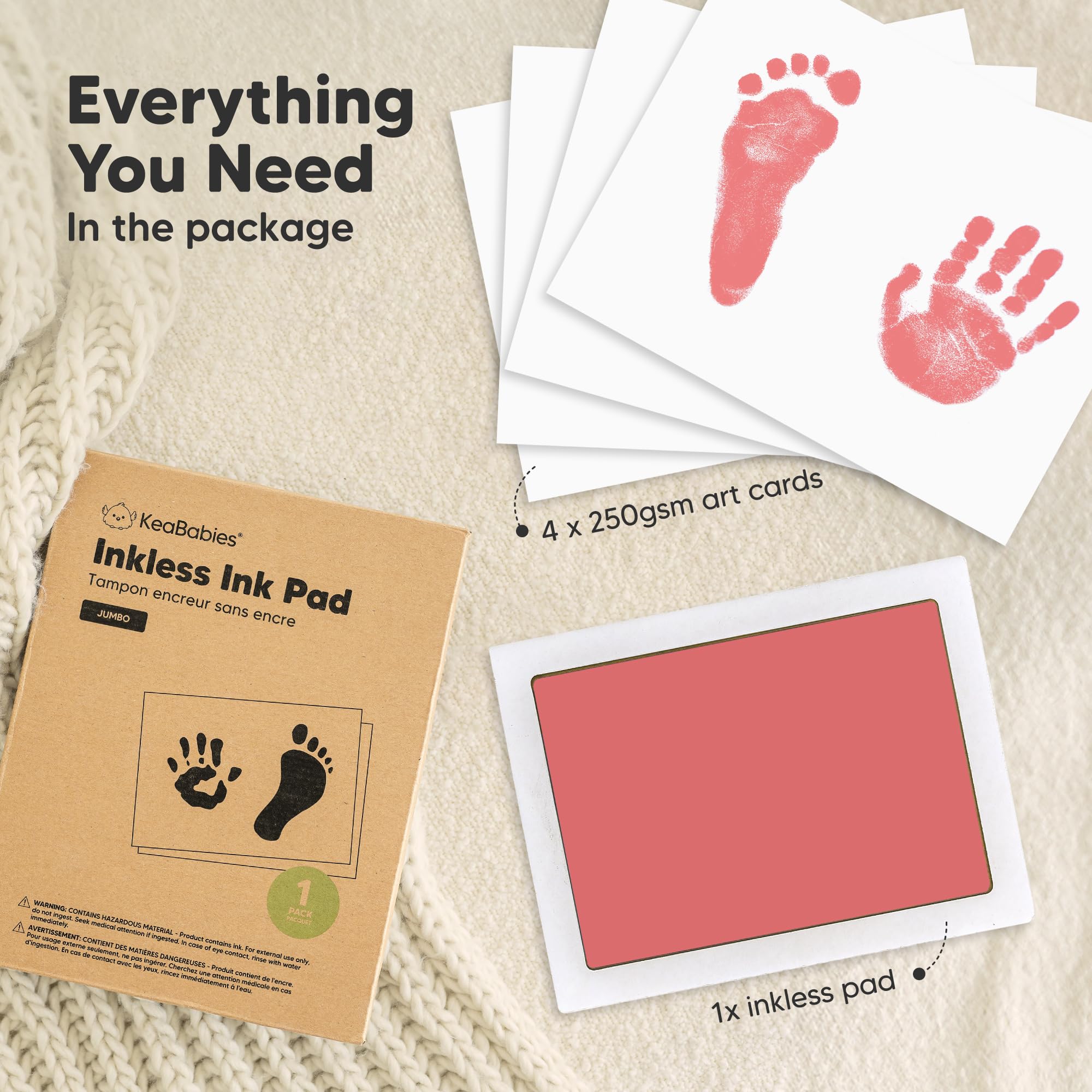 KeaBabies baby footprint imprint on card with clear detail and no skin ink.